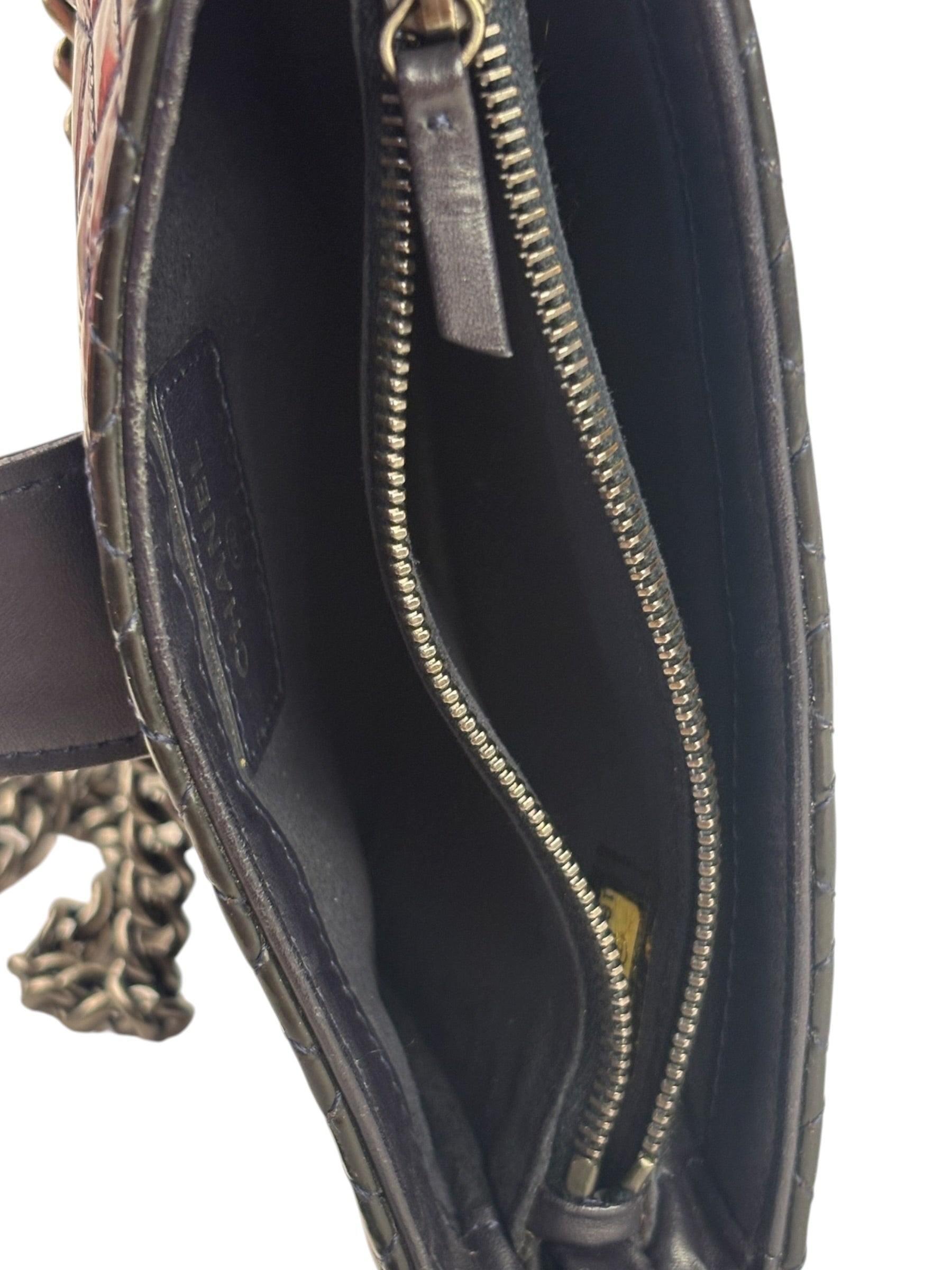 Chanel Navy Patent Leather Matelasse Chain Pouch 2013