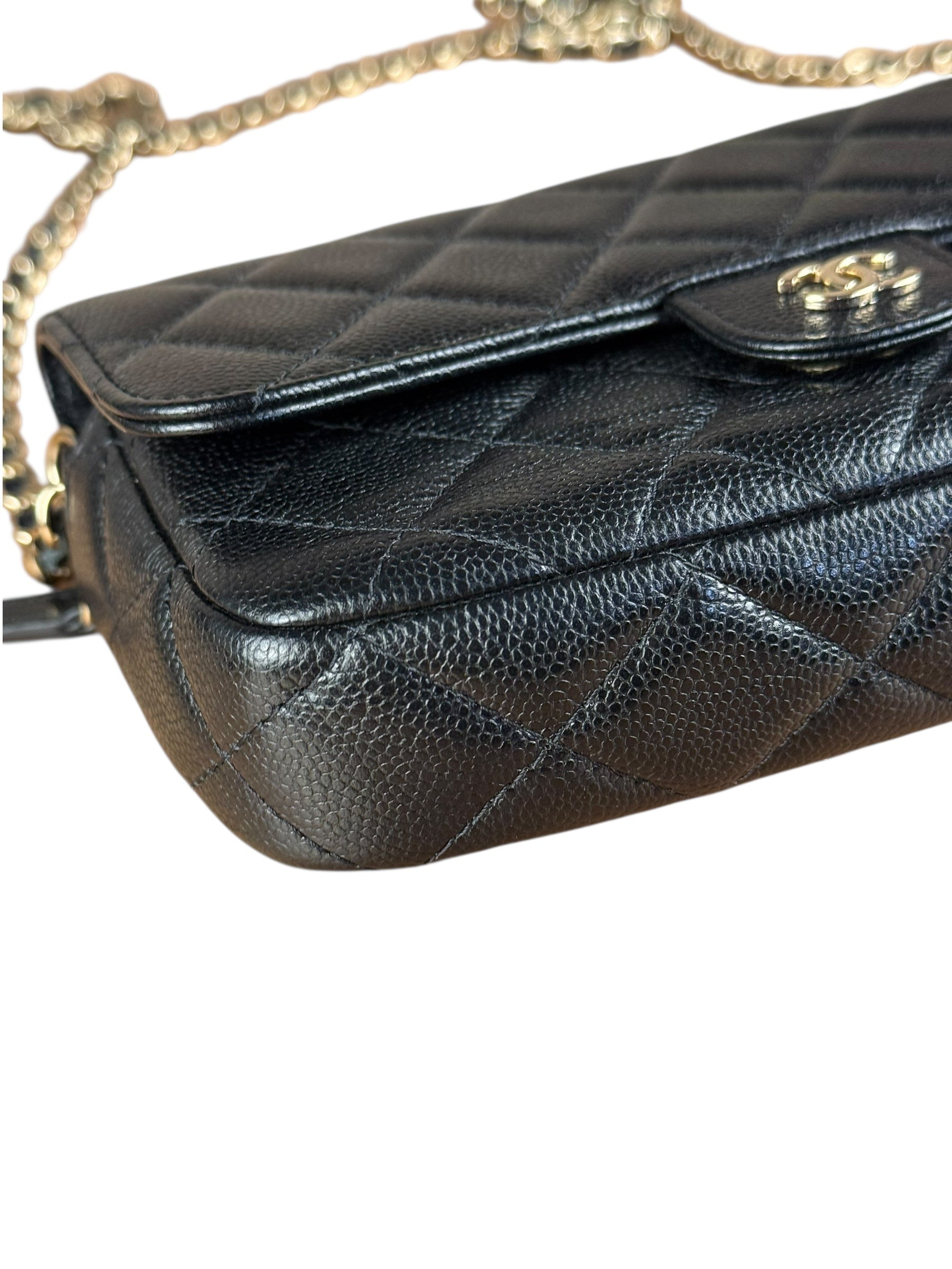 Chanel Black Quilted Flap Phone Chain Handbag