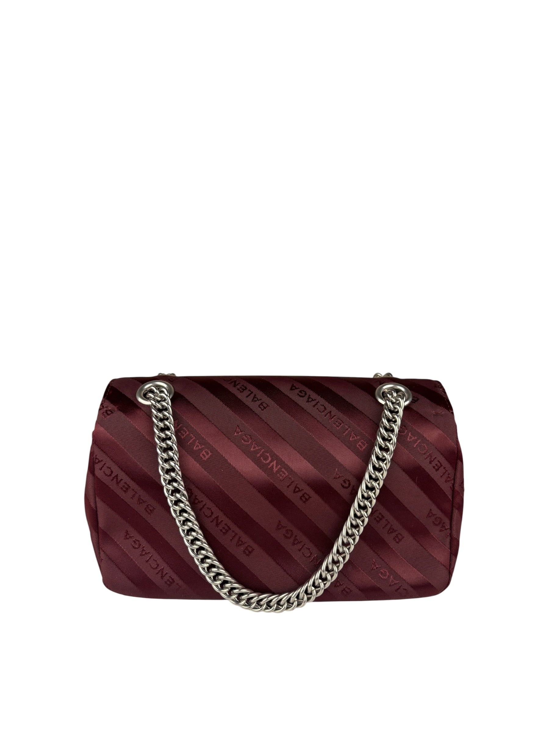 Balenciaga Burgundy Satin Jacquard Round S Lock Shoulder Bag