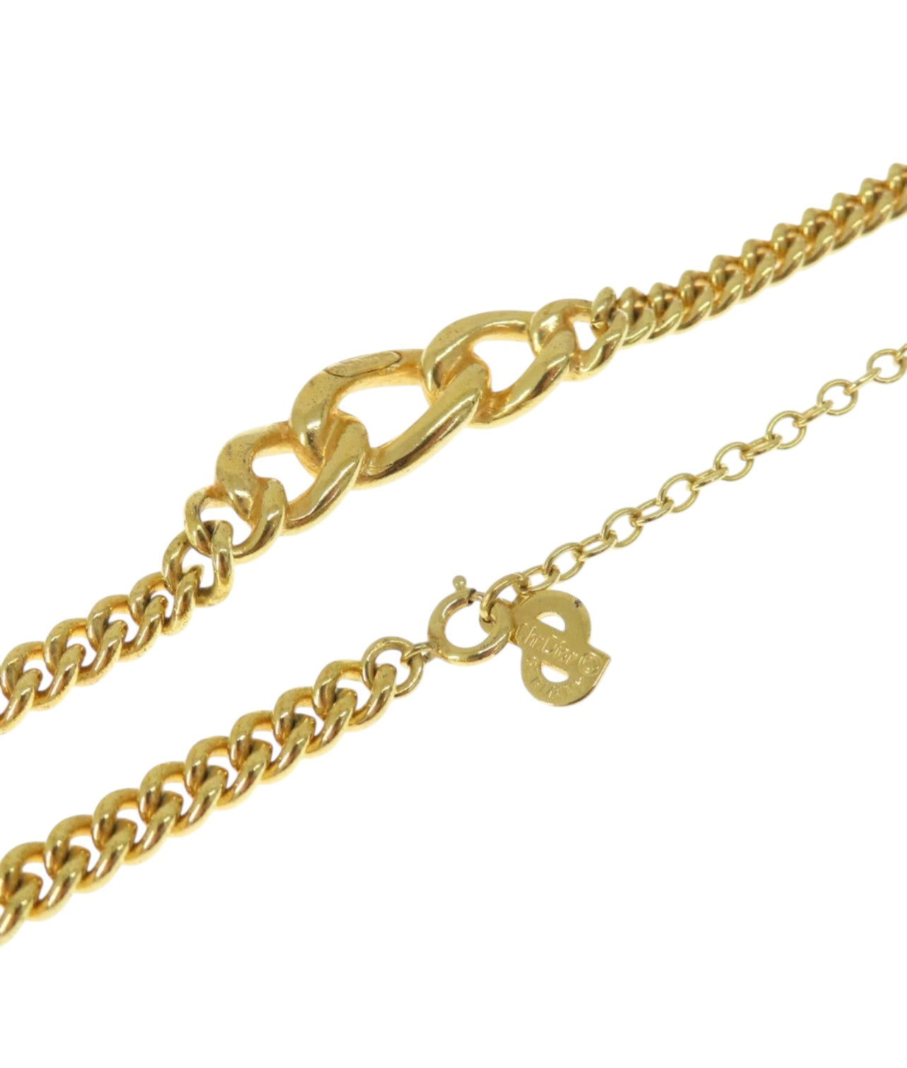 Christian Dior Rhinestone Chain Link Necklace Gold