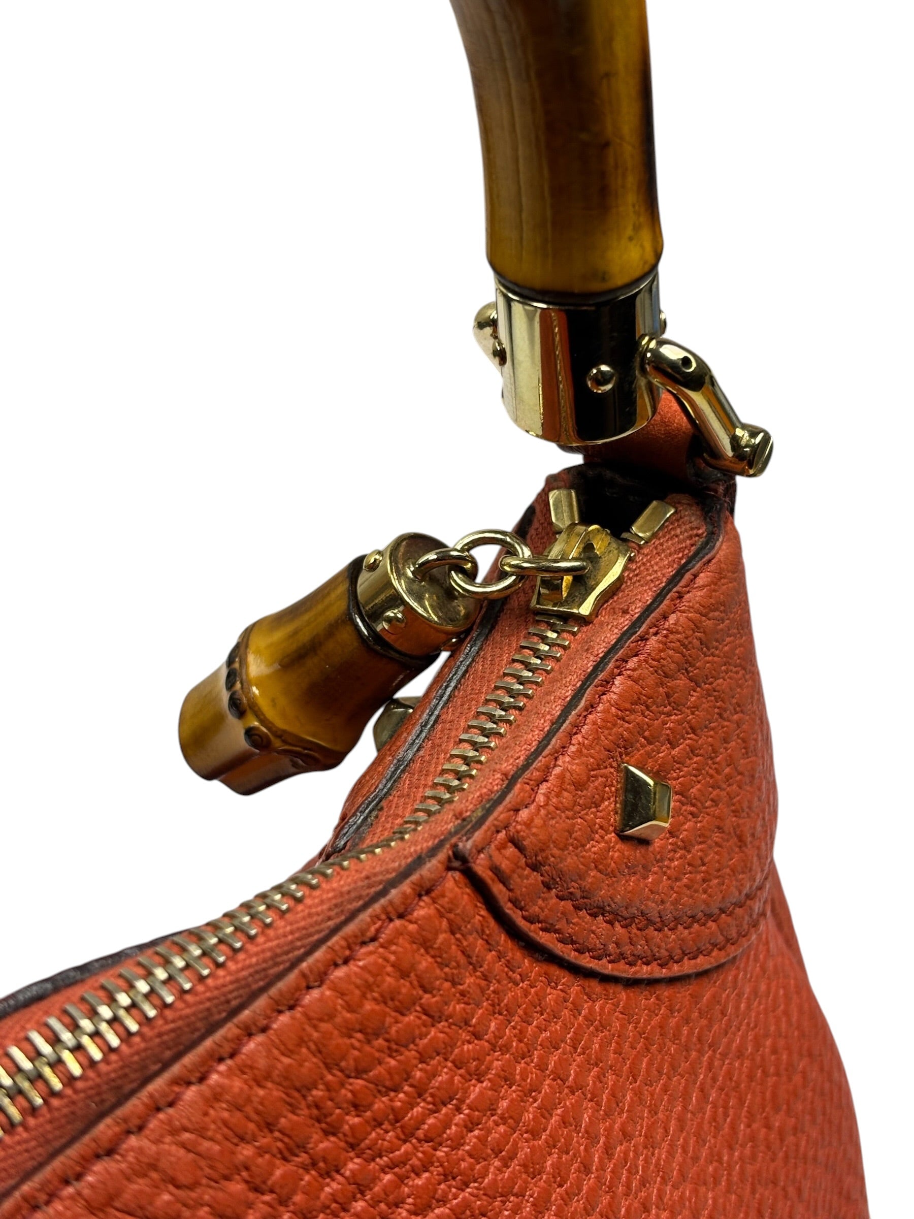 Gucci Orange Pebbled Leather Bamboo Top Handle Hobo Bag