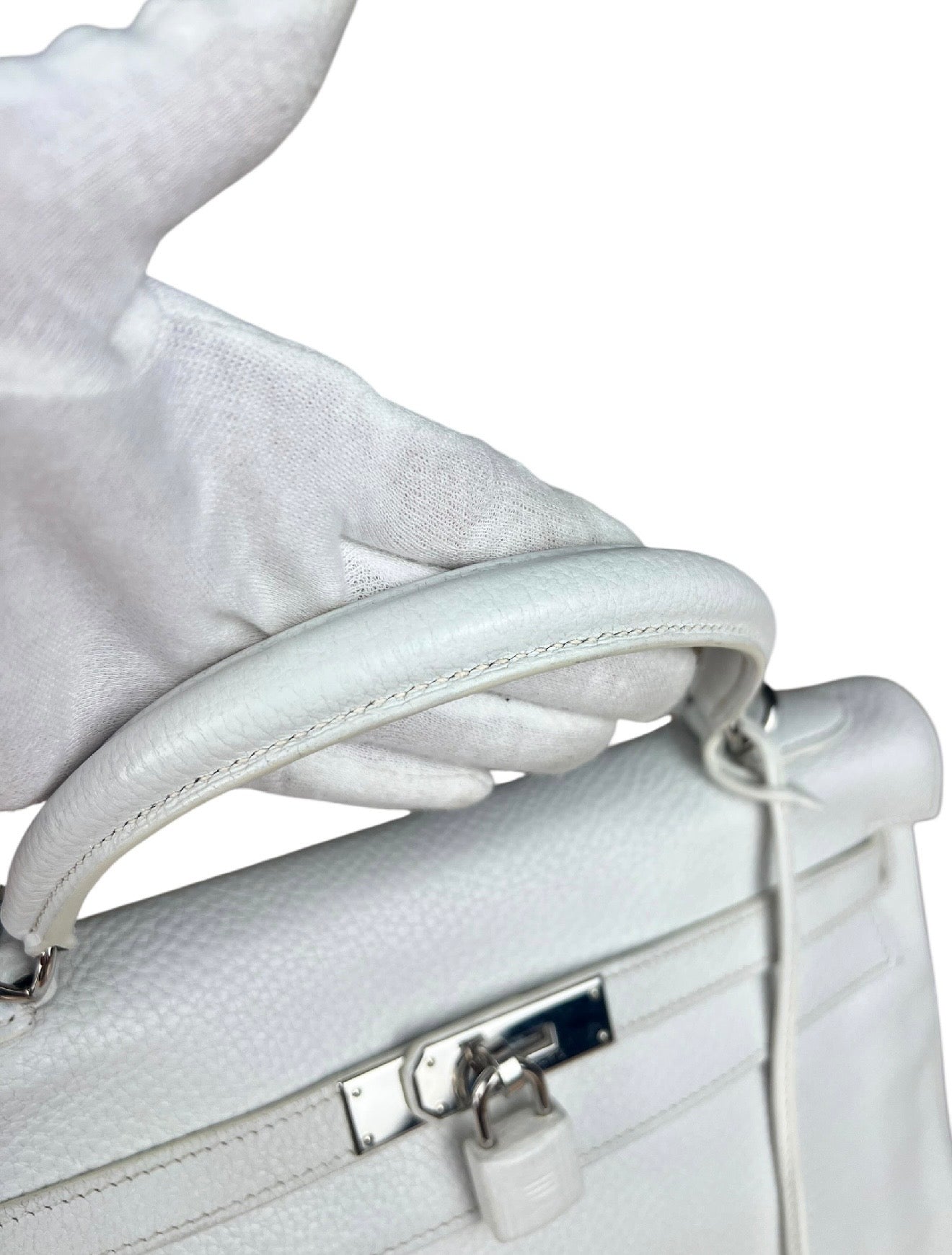Hermes Kelly 32 White Clemence Leather Handbag 2008