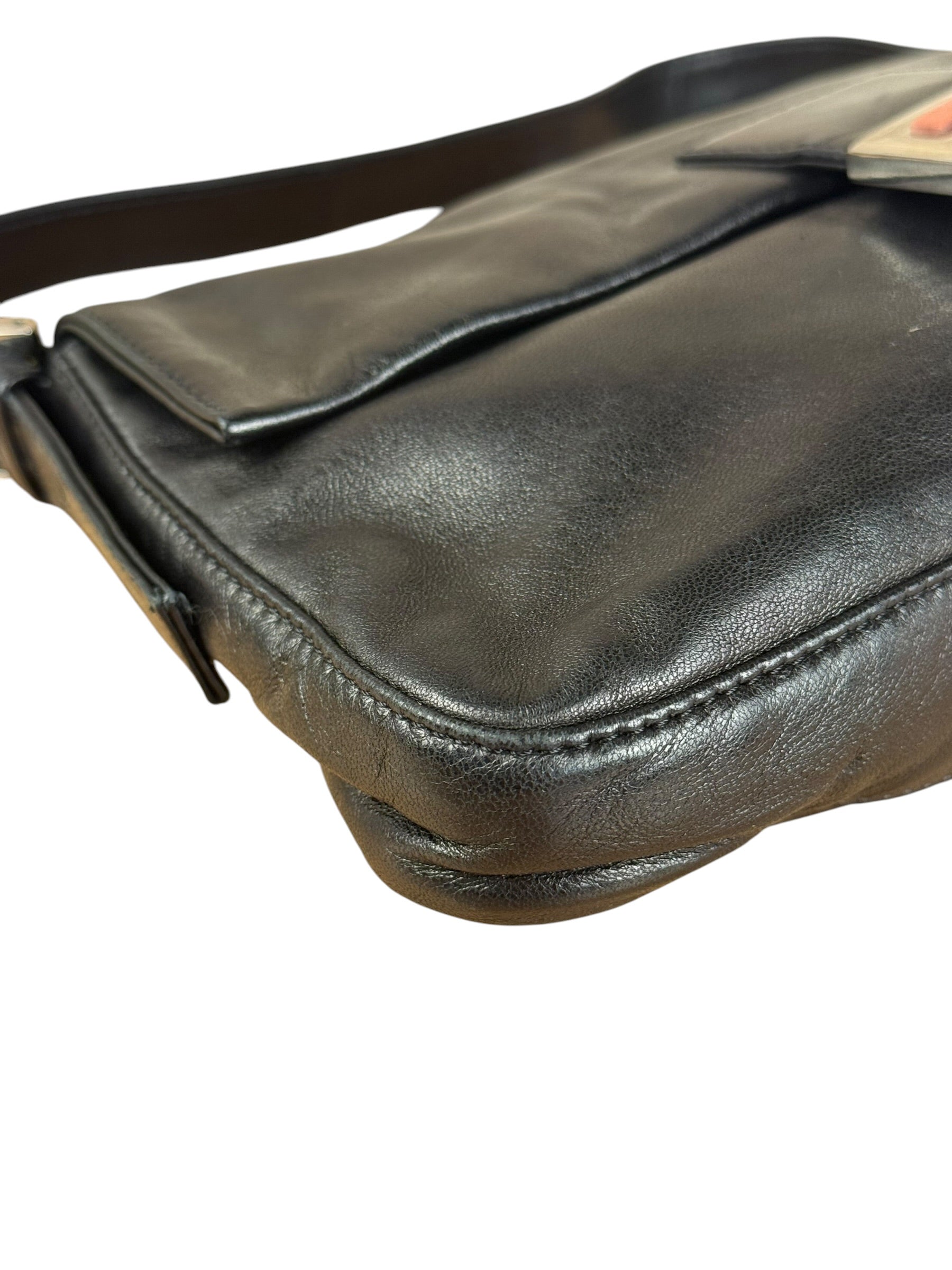 Fendi Vintage Black Leather Marble Buckle Baguette
