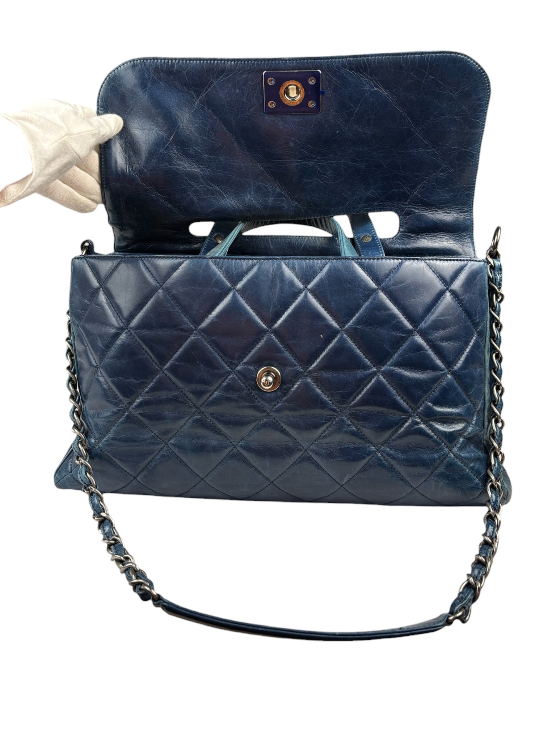 Chanel Blue Quilted Calfskin Large Convertible Boy Two-Way Bag 2012