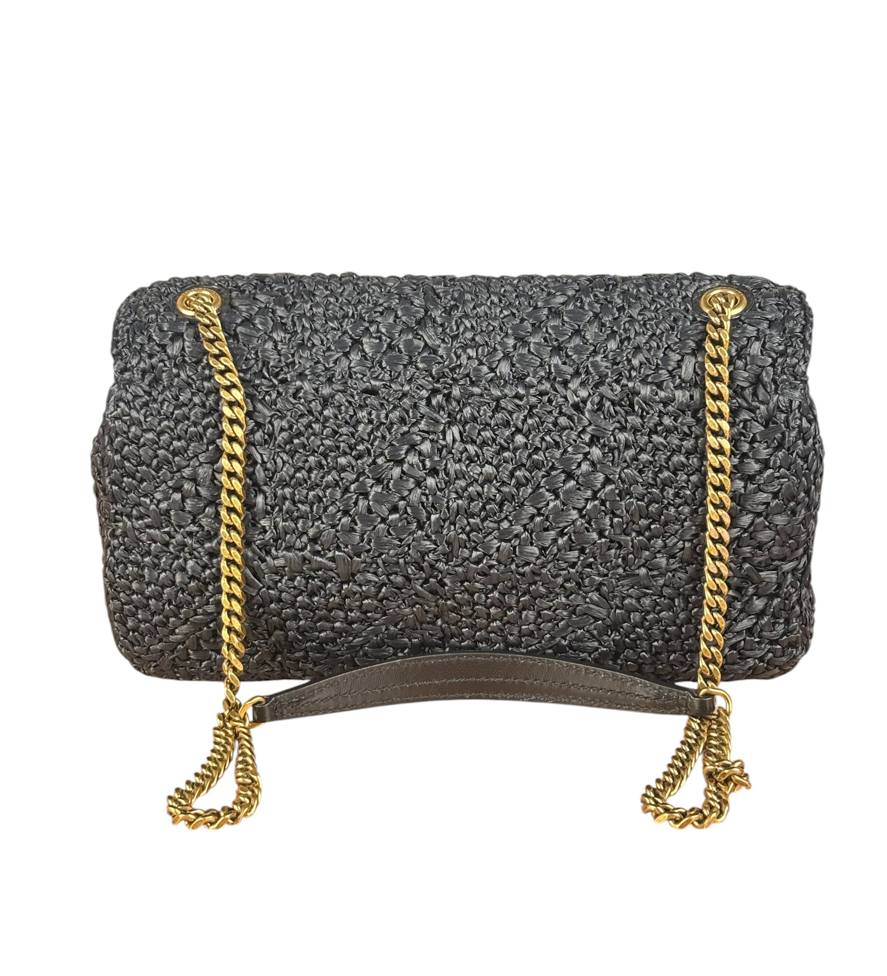 YSL Black Raffia Leather Trim Jamie Chain Shoulder Bag