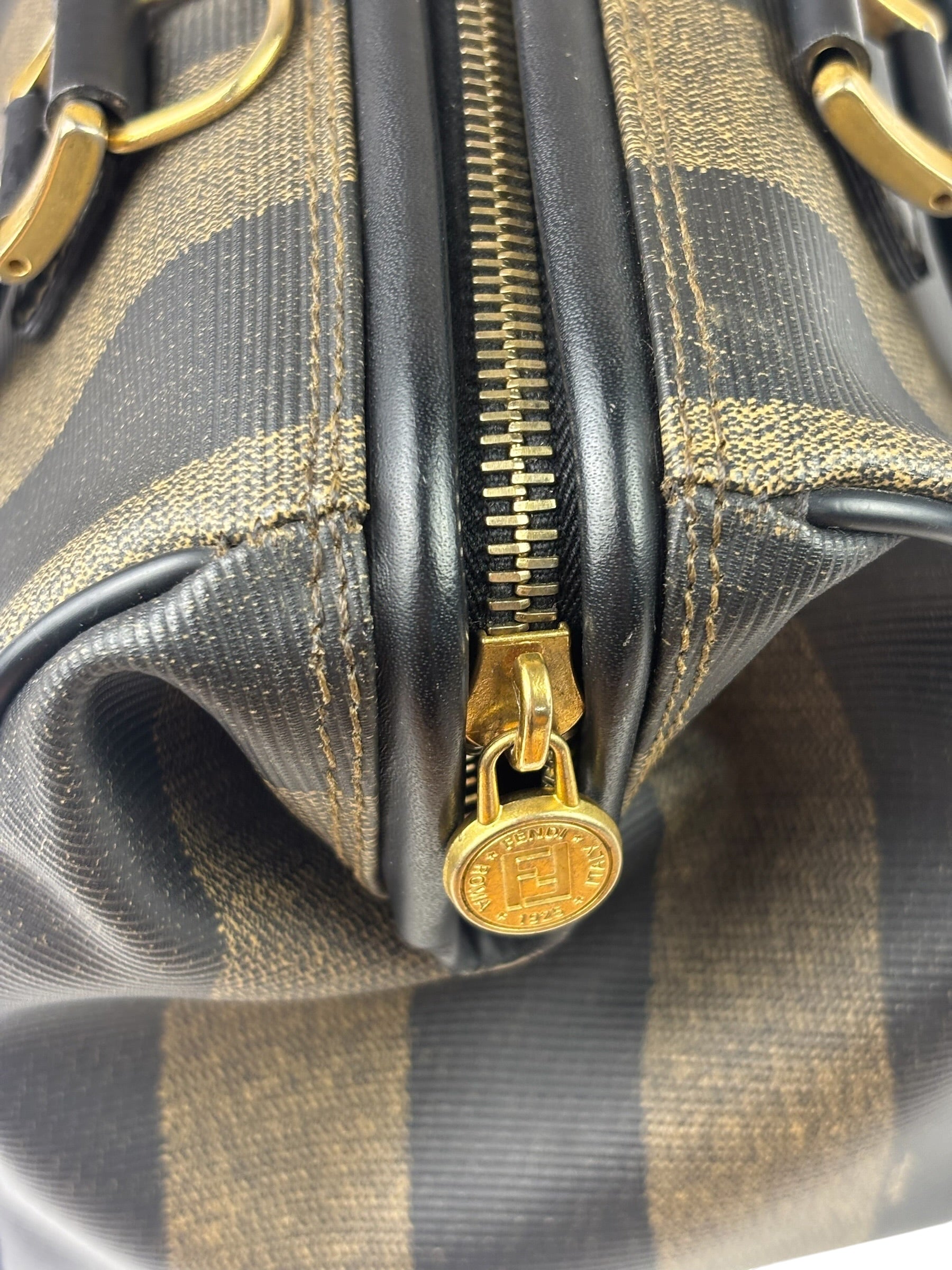 Fendi Brown/Black Leather Pequin Boston Bag