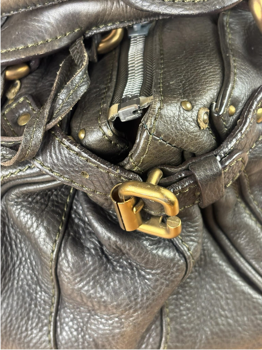 Chloe Greyish-Green Leather Paddington Handbag