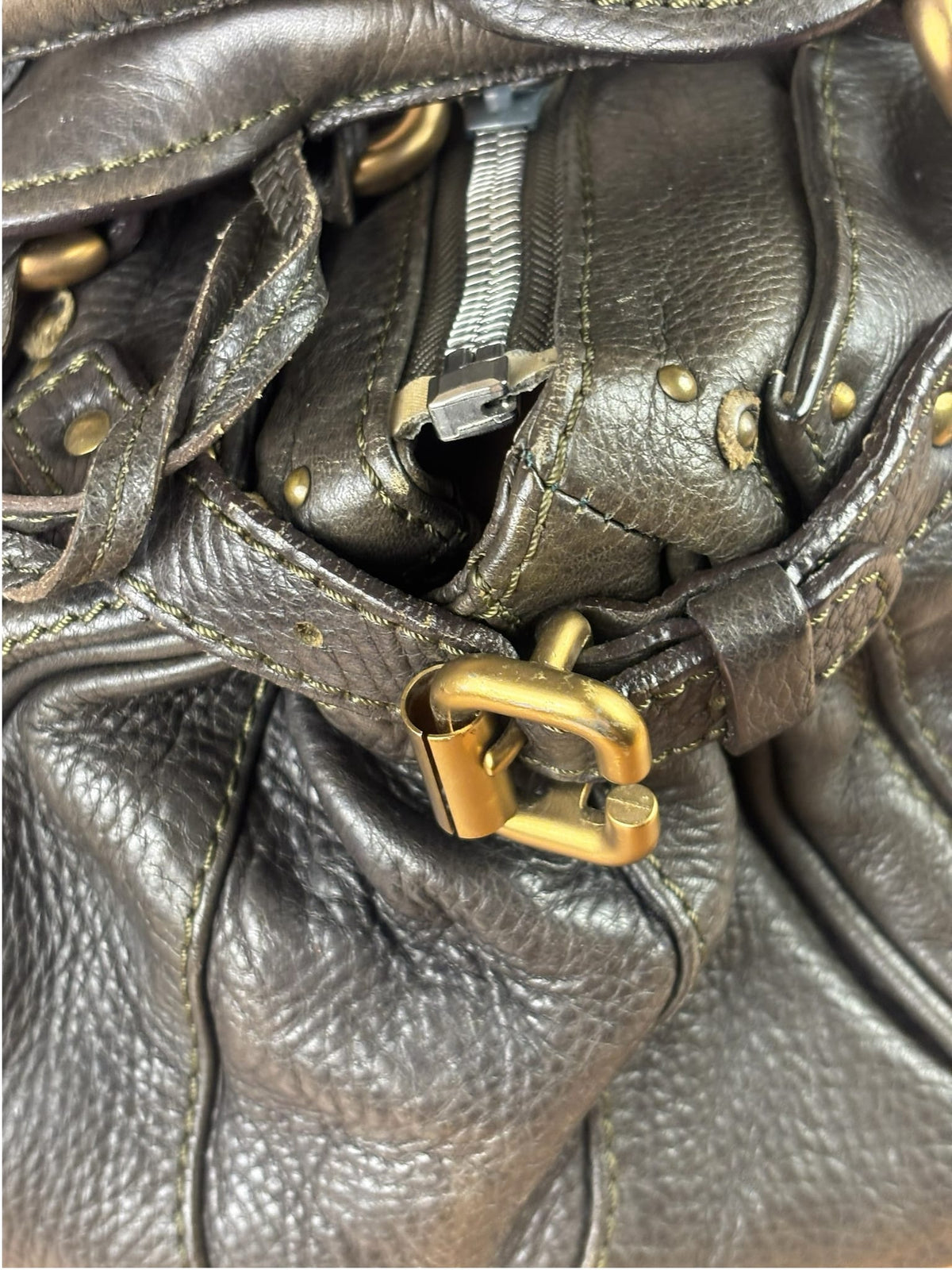 Chloe Greyish-Green Leather Paddington Handbag
