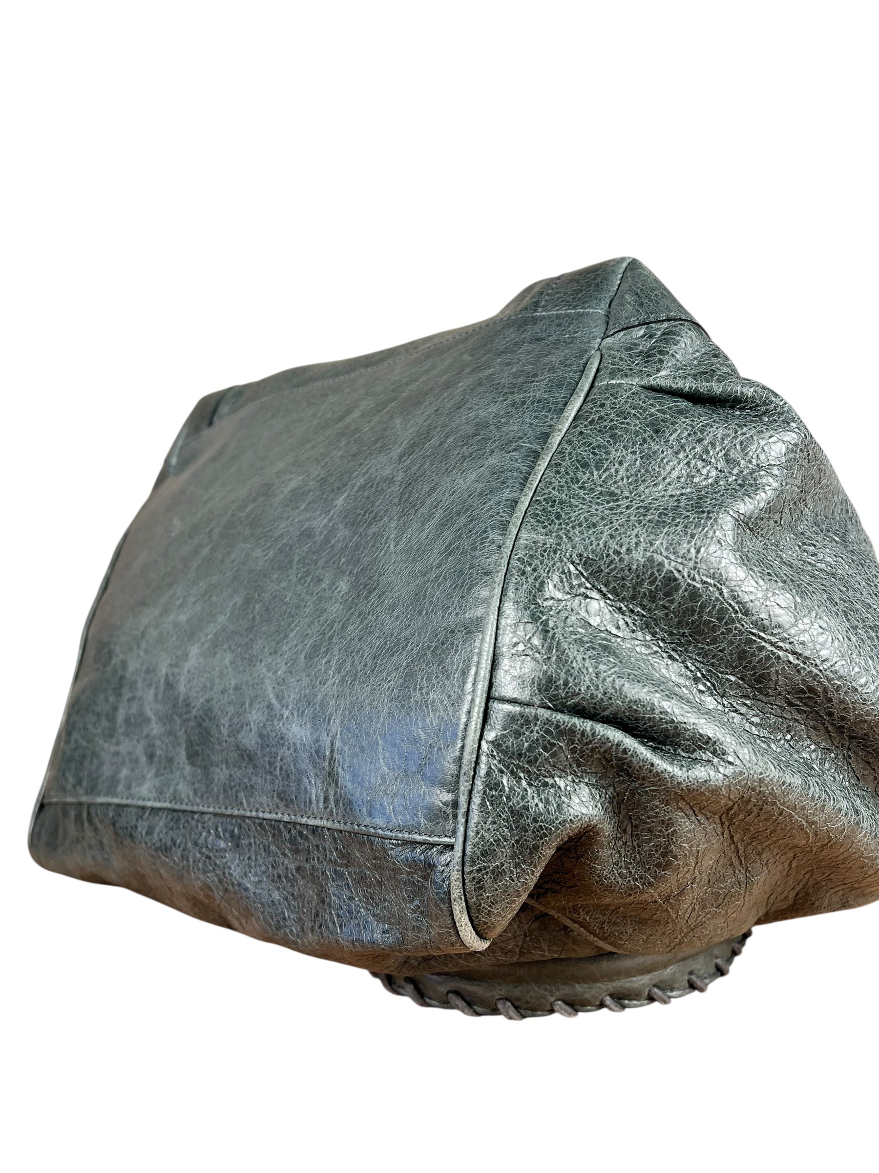 Balenciaga Leather Motocross Muted Teal Sunday Tote