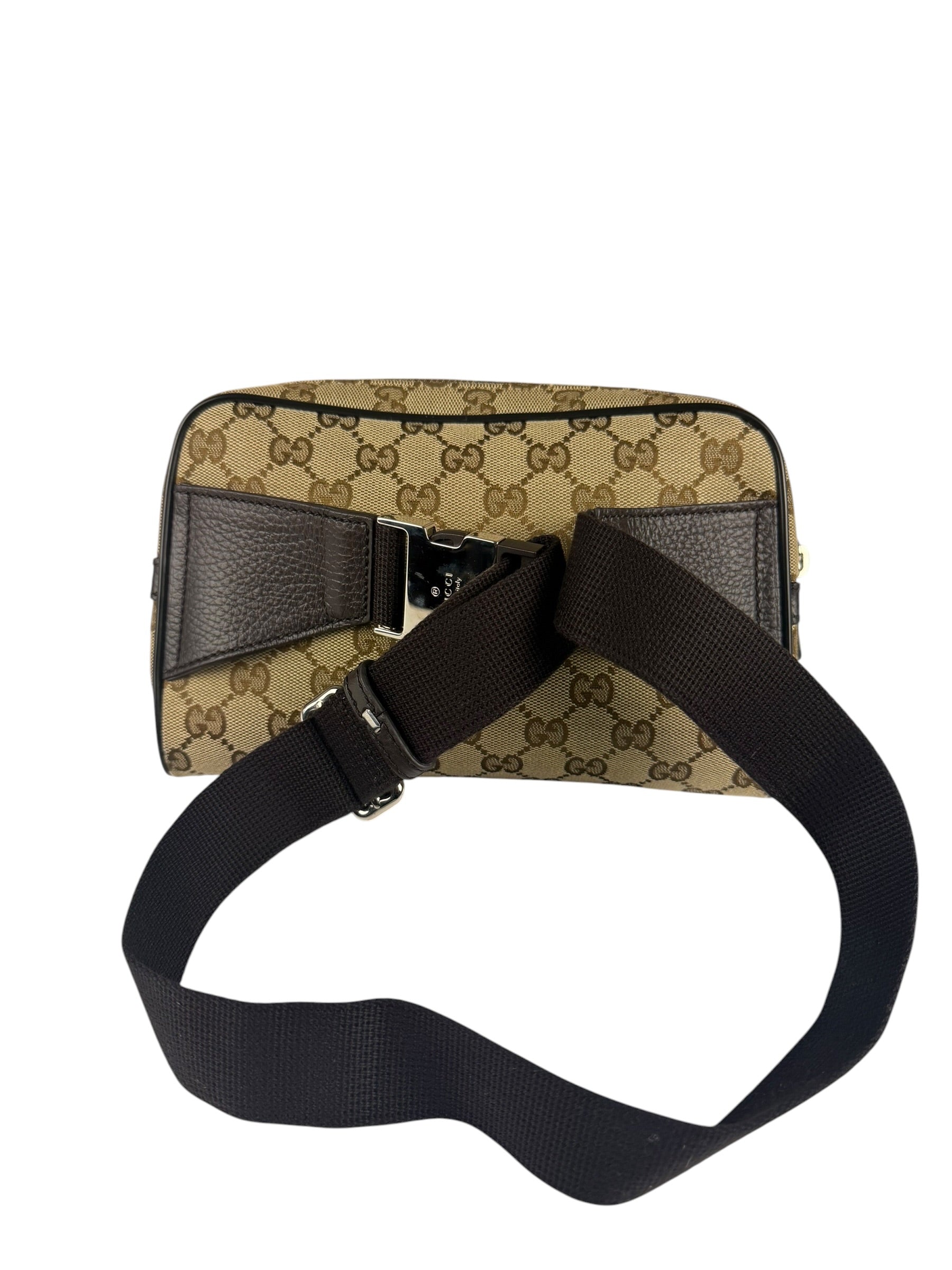 Gucci Brown Leather Trim GG Canvas Belt Bag