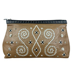 Prada Vintage Camel Leather Embroidery Clutch