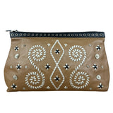 Prada Vintage Camel Leather Embroidery Clutch