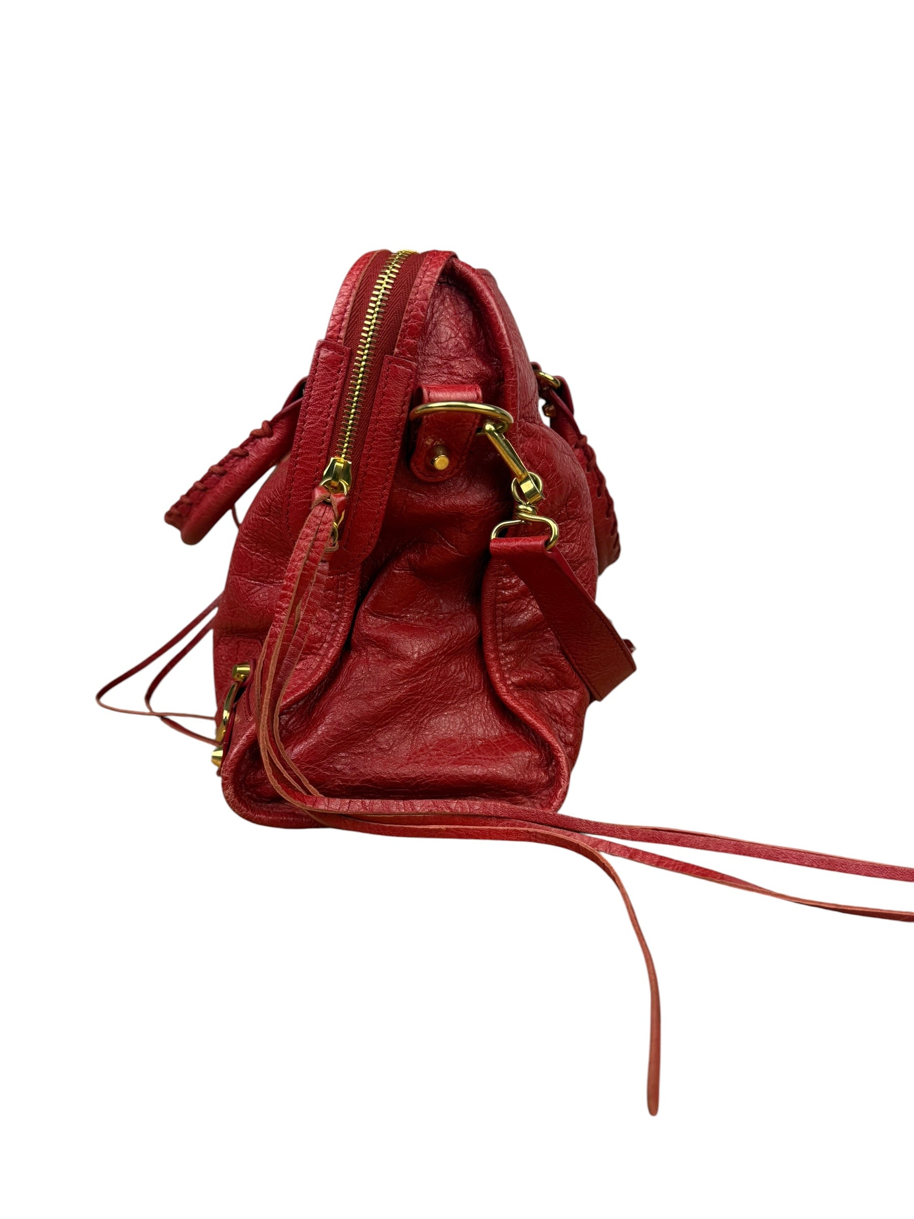 Balenciaga Red Leather Moto City Shoulder Bag Medium