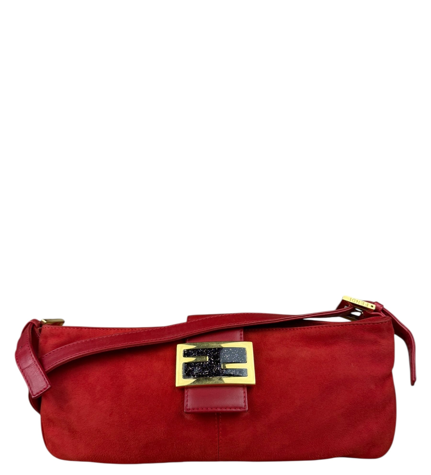 Fendi Red Suede Baguette Crossbody Bag