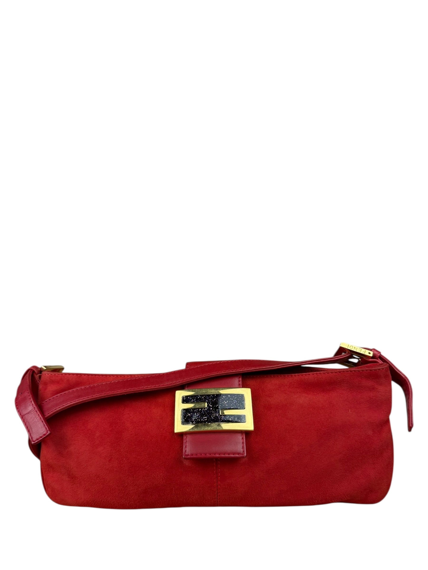 Fendi Red Suede Baguette Crossbody Bag