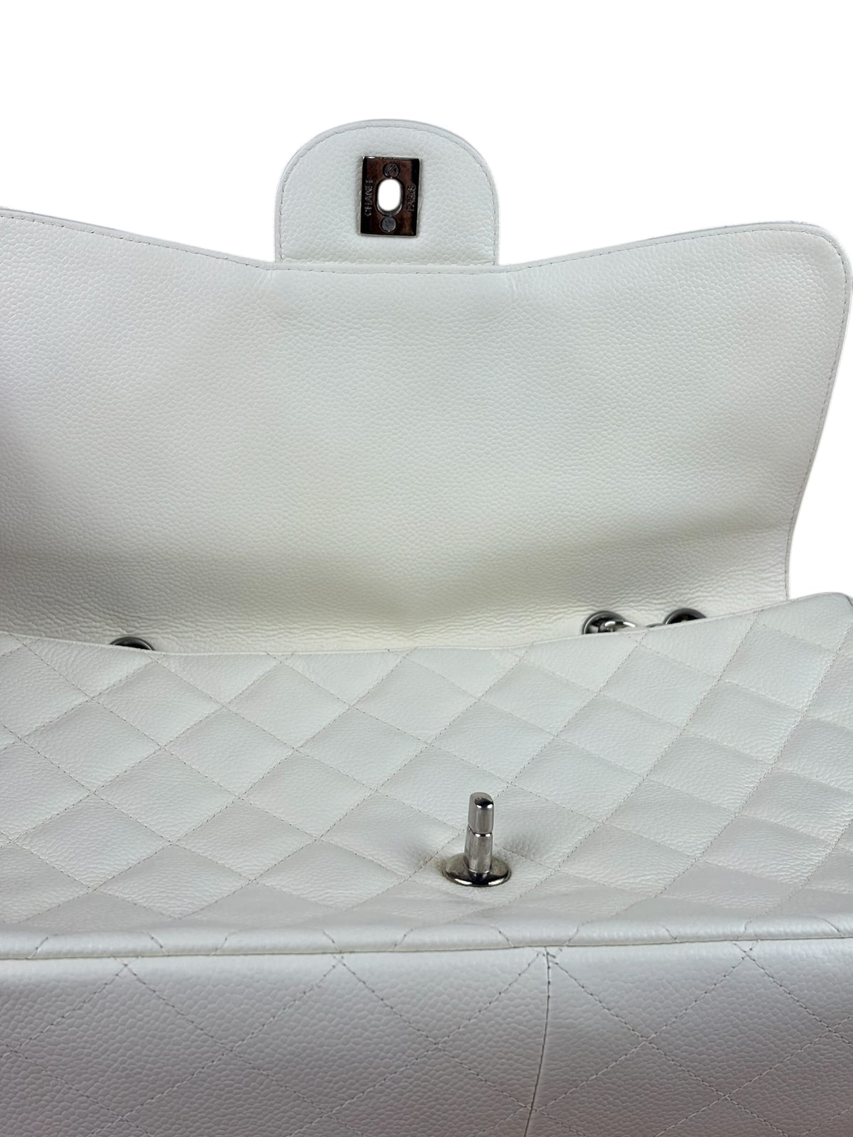 Chanel White Quilted Caviar Large Classic Flap 2005
