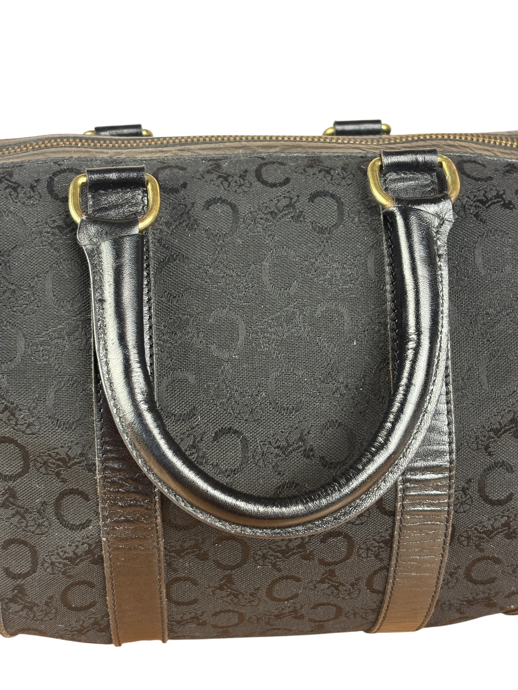 Celine Black Leather Wear Macadam Monogram Mini Boston Bag