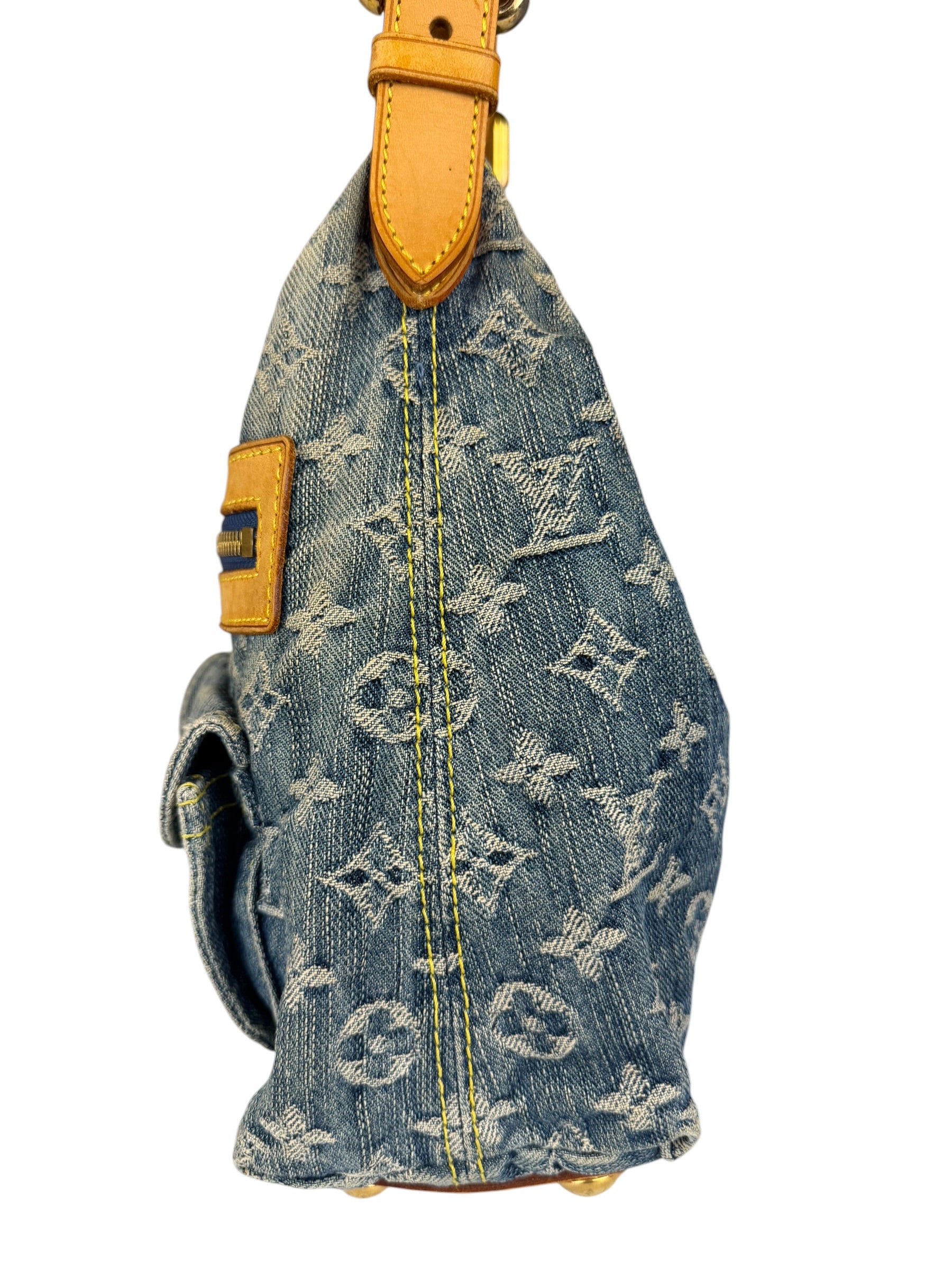 Louis Vuitton Vintage Denim Leather Trim Monogram Baggy Hobo Bag PM