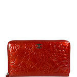 Chanel Red Patent Leather Embossed Camellia Zip-Around Wallet 2010