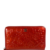 Chanel Red Patent Leather Embossed Camellia Zip-Around Wallet 2010