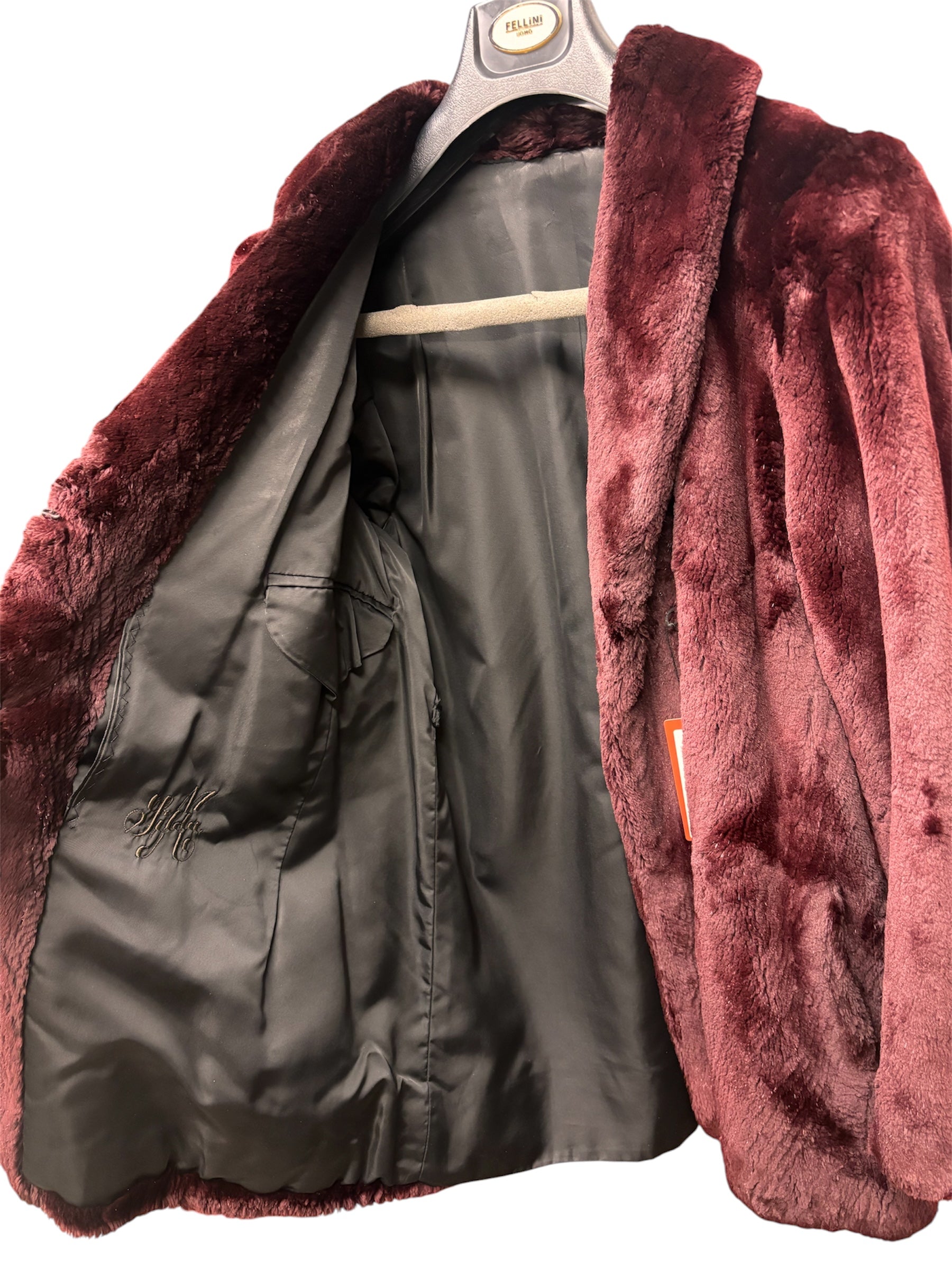 Fellini Burgundy Synthetic Faux Fur Coat