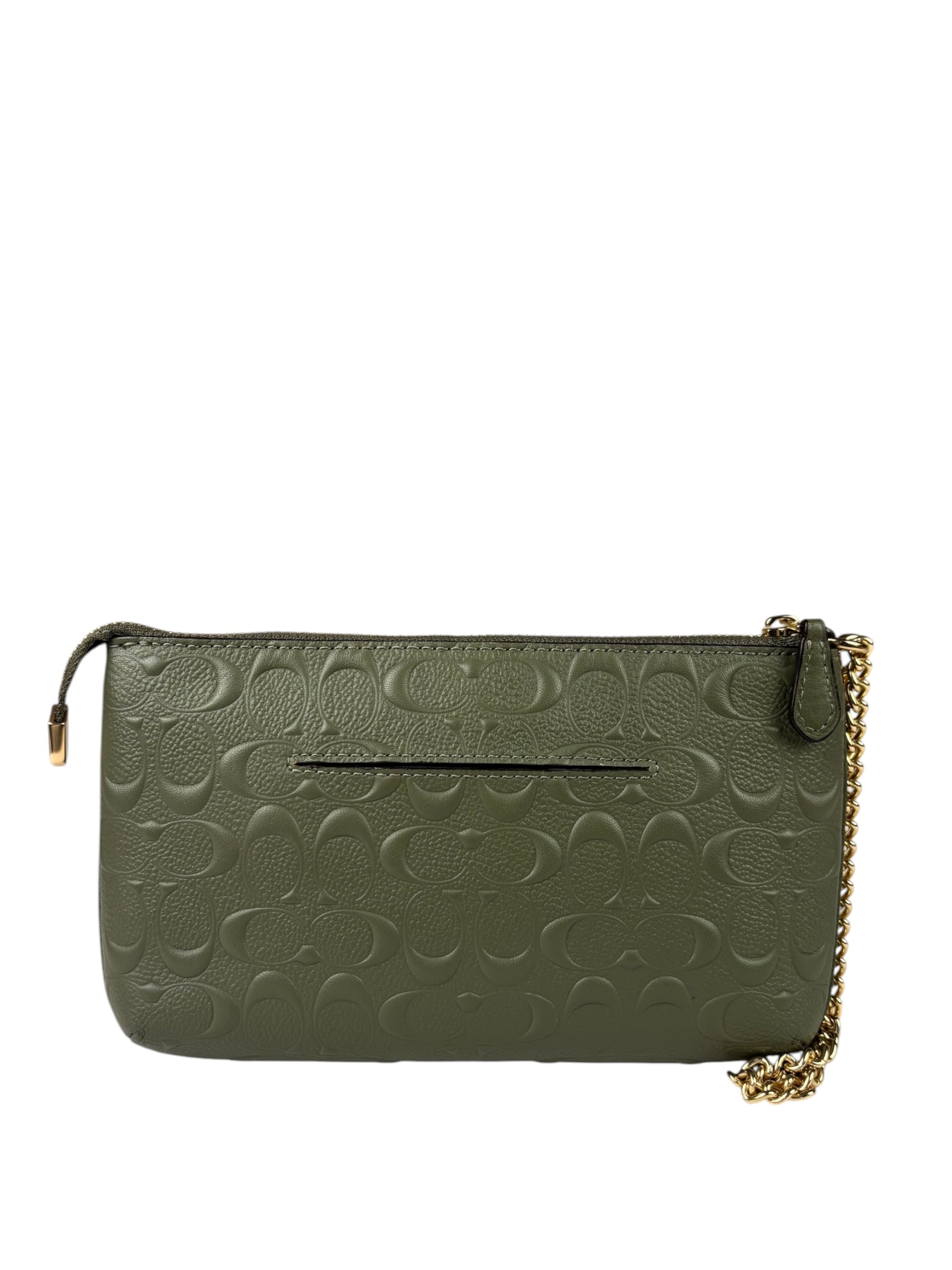 Coach Military Green Leather Signature Wristlet