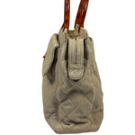 Chanel Vintage Beige Quilted Denim  Tortoise Tote 1996