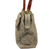 Chanel Vintage Beige Quilted Denim  Tortoise Tote 1996
