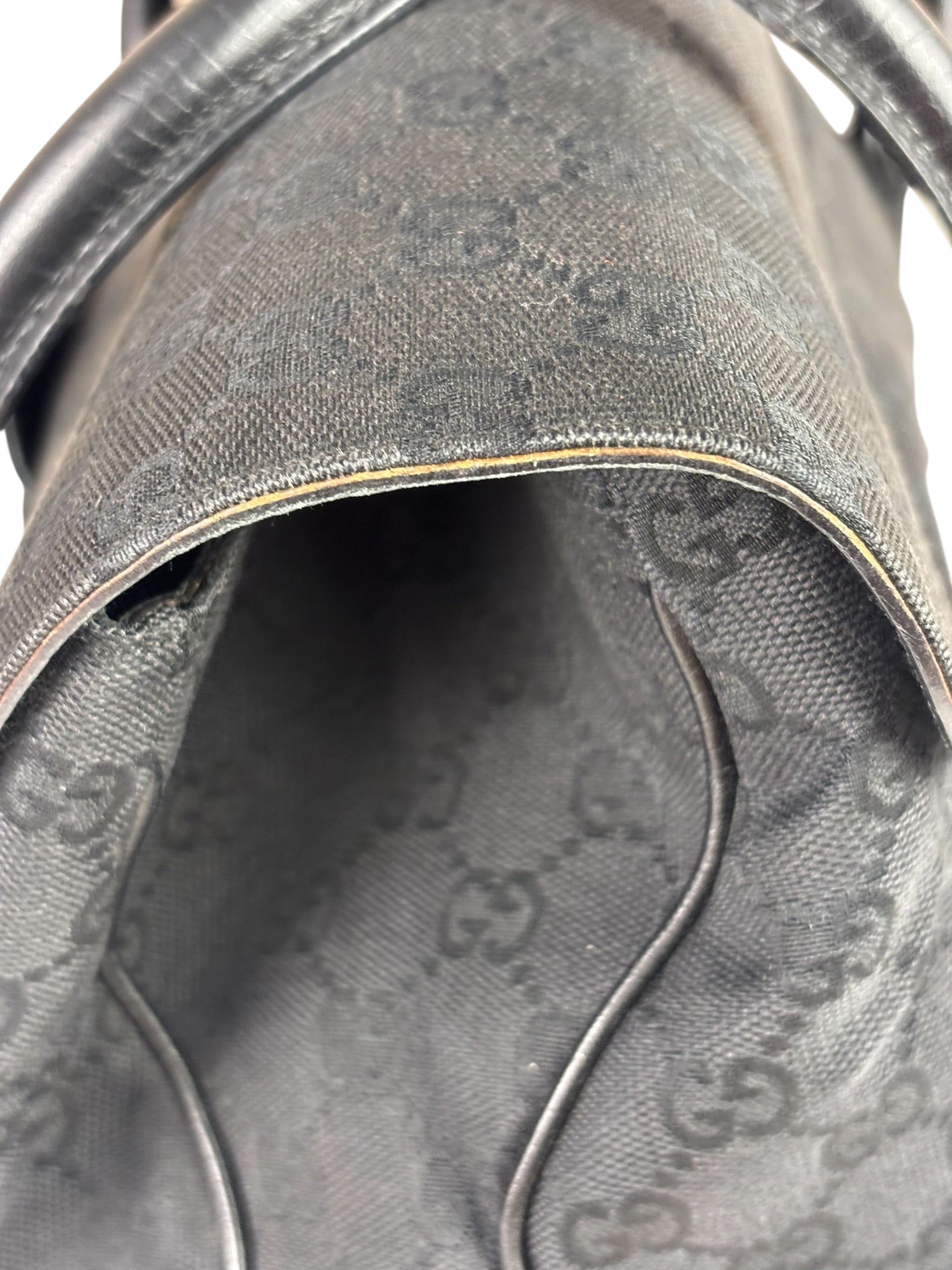 Gucci Black Leather Trim GG Horsebit Shoulder Bag