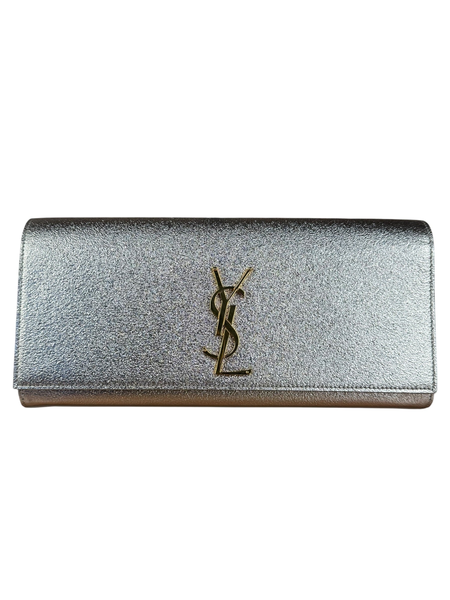 Saint Laurent Textured Metallic YSL Kate Clutch Bag