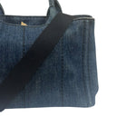 Prada Blue Denim Canapa Logo Tote Bag