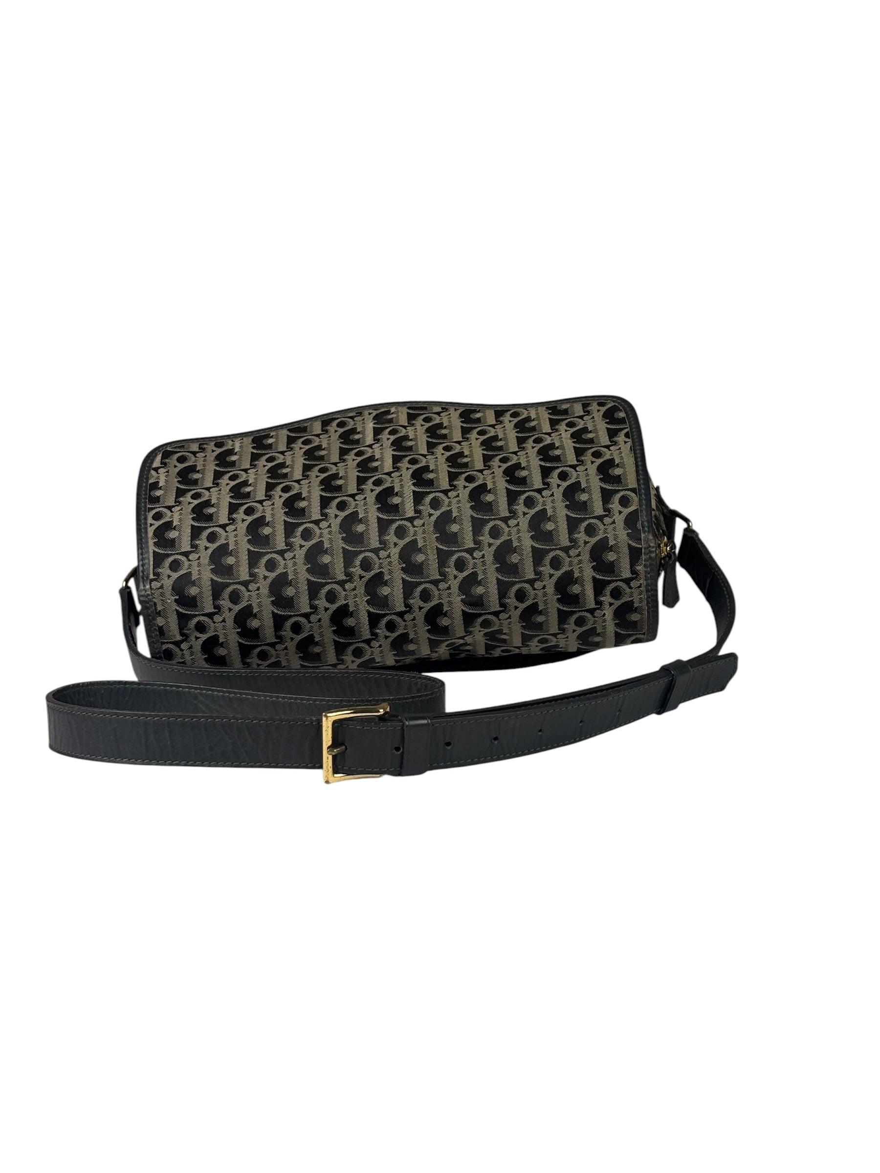 Christian Dior Vintage Black Leather Trim Trotter Crossbody Bag