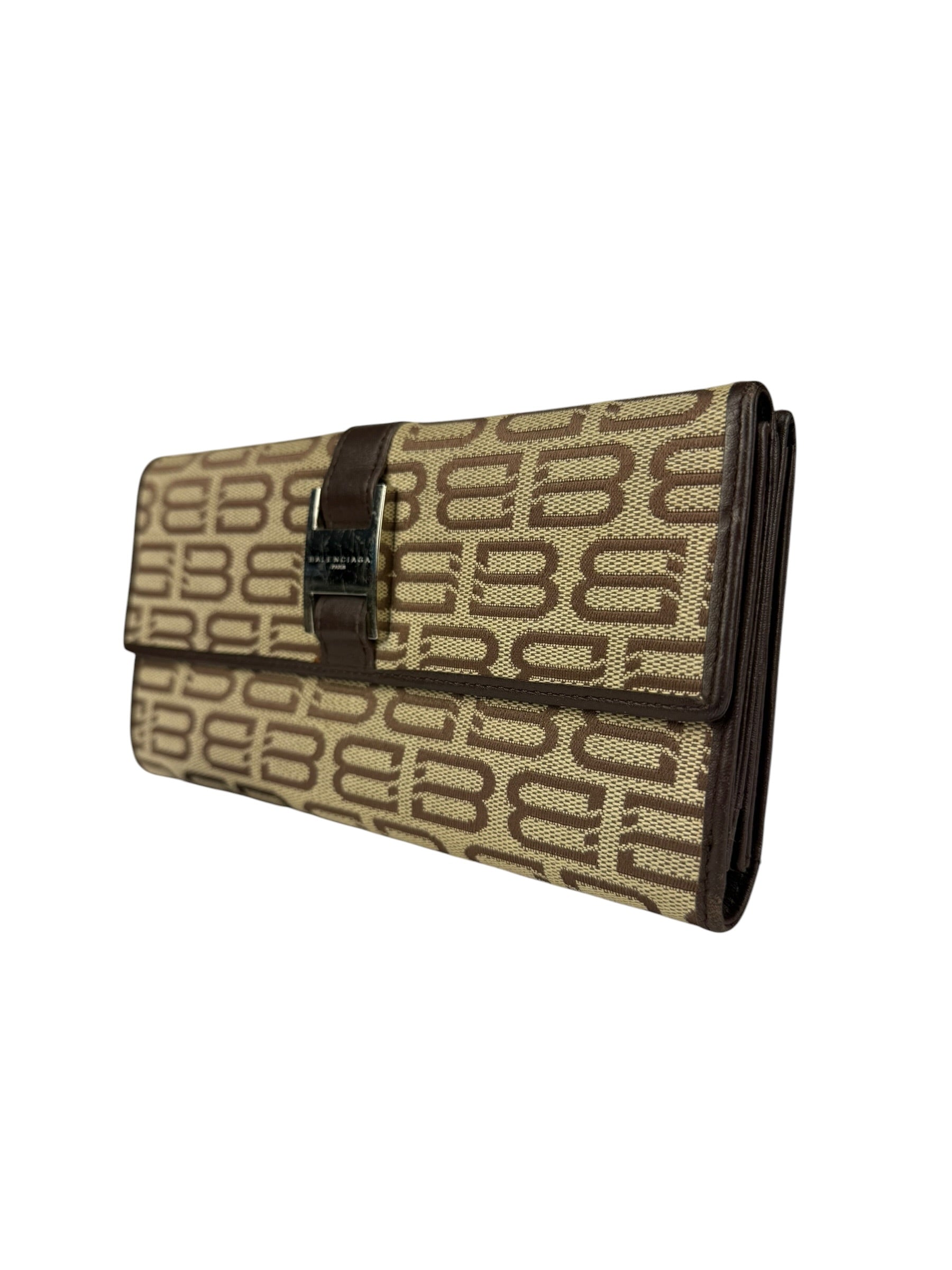 Balenciaga Vintage Brown Canvas Logo Long Wallet