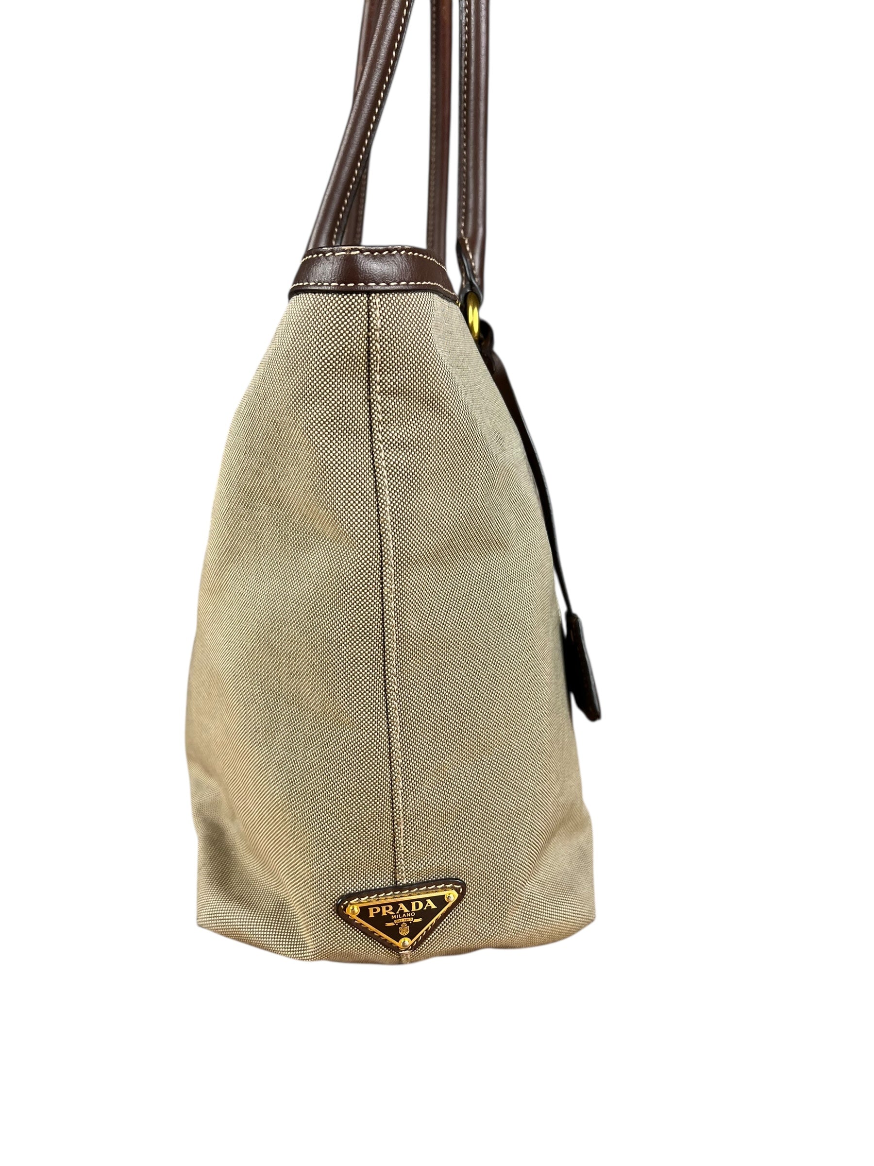 Prada Vintage Jacquard Logo Tote Brown