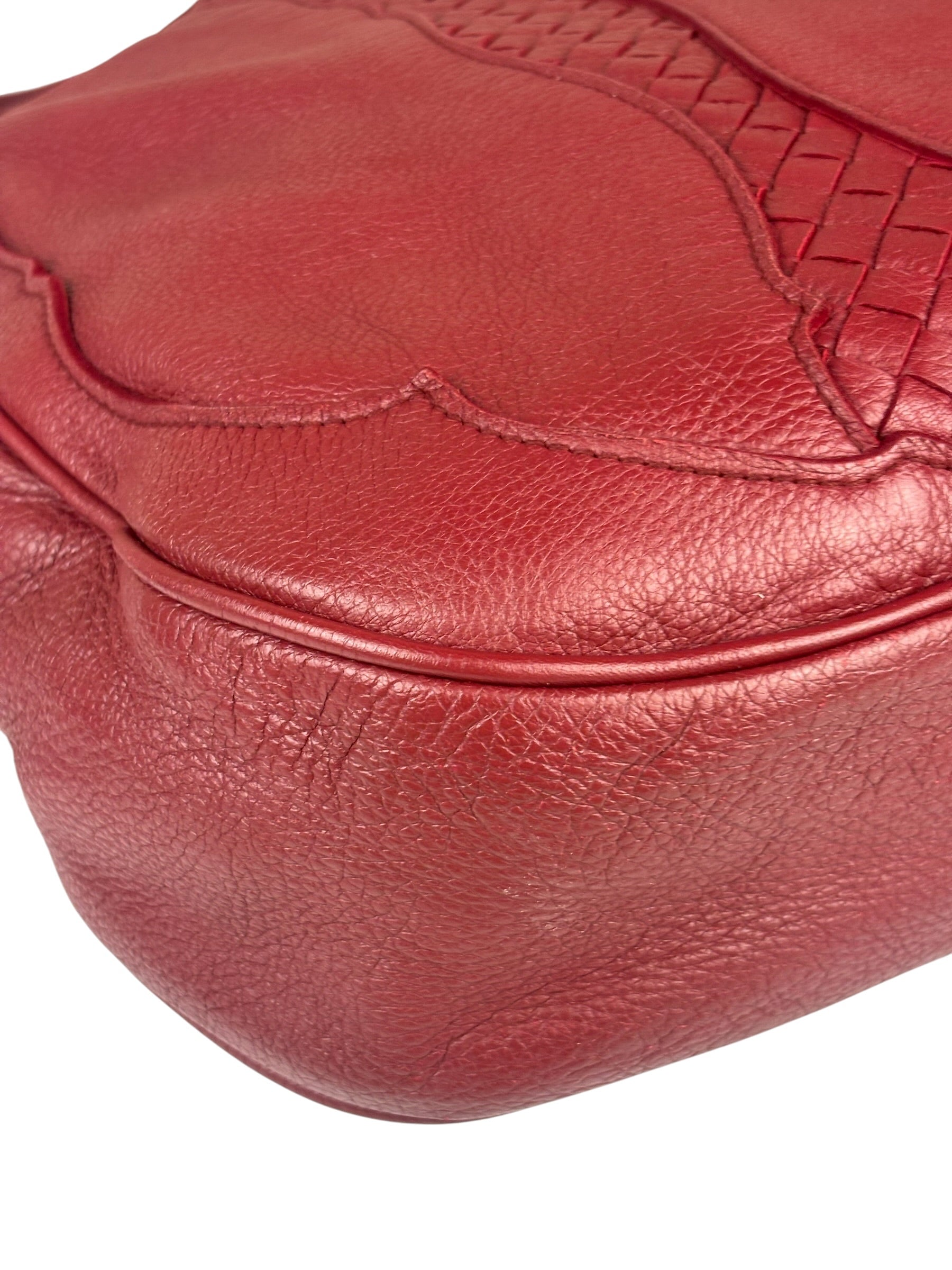 Bottega Veneta Red Leather Intrecciato Trim Hobo Bag