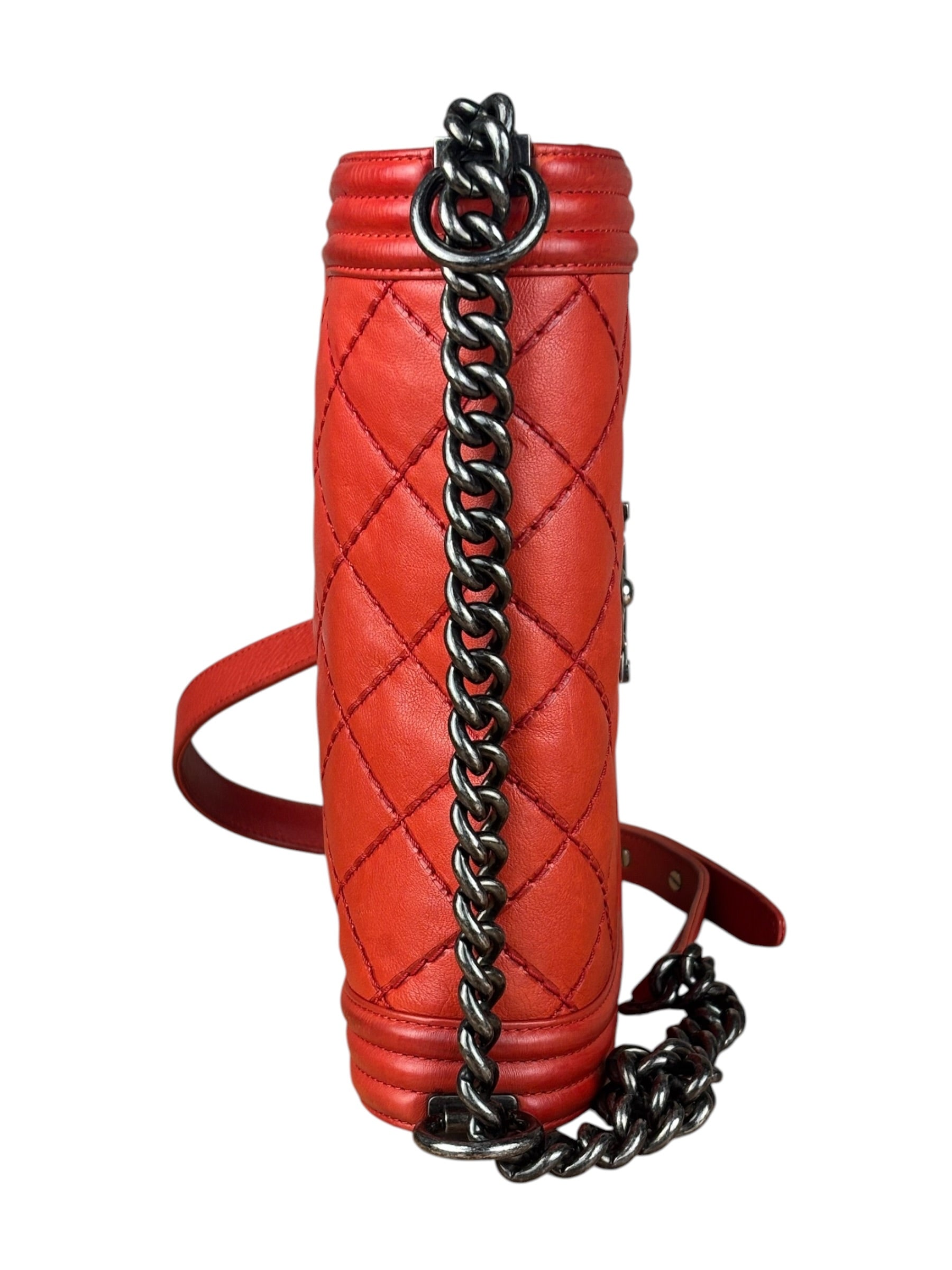 Chanel Red Quilted Double Stitch Boy Bag 2014
