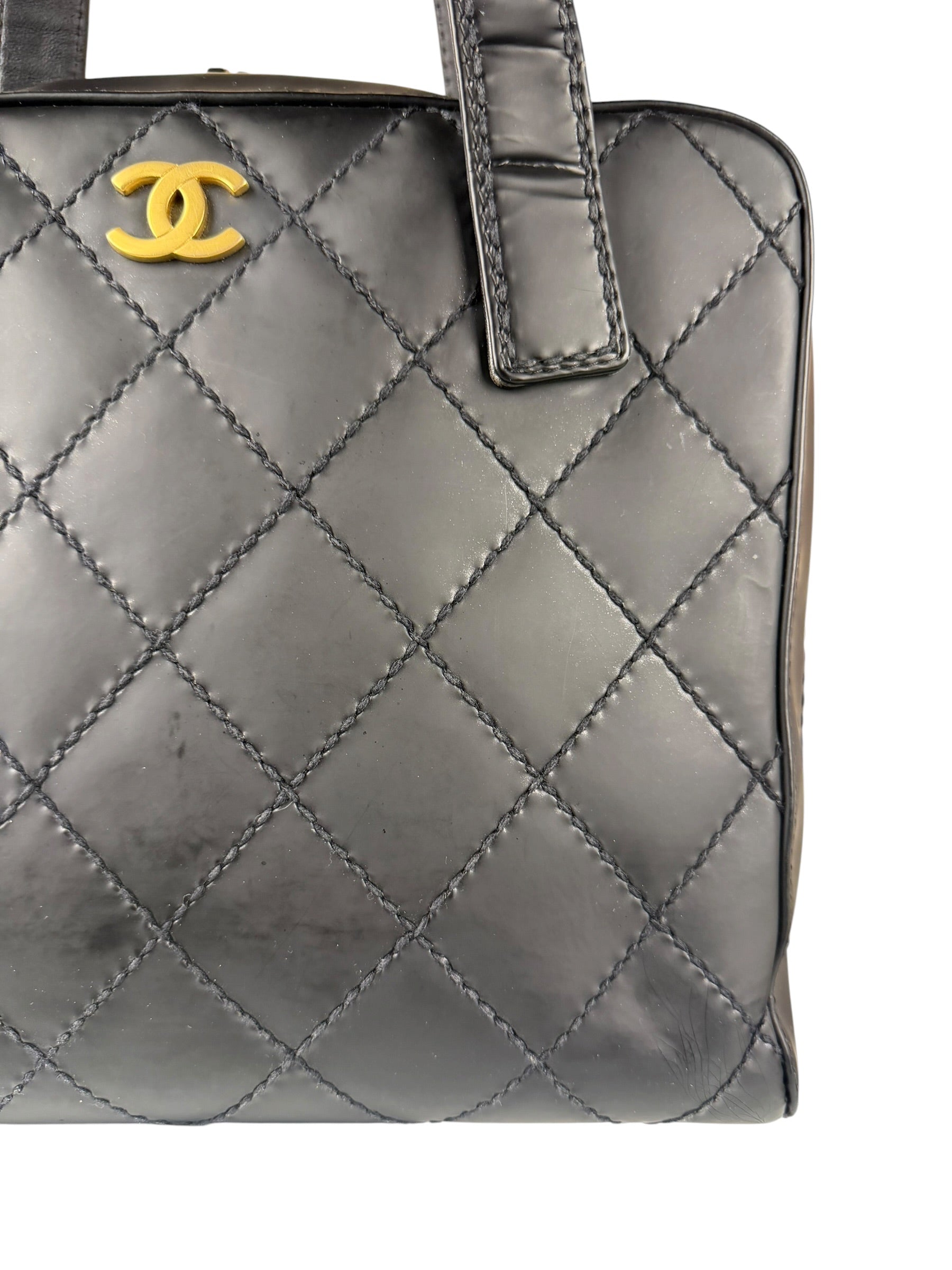 Chanel Black Leather Wild Stitch Tote Bag 2002