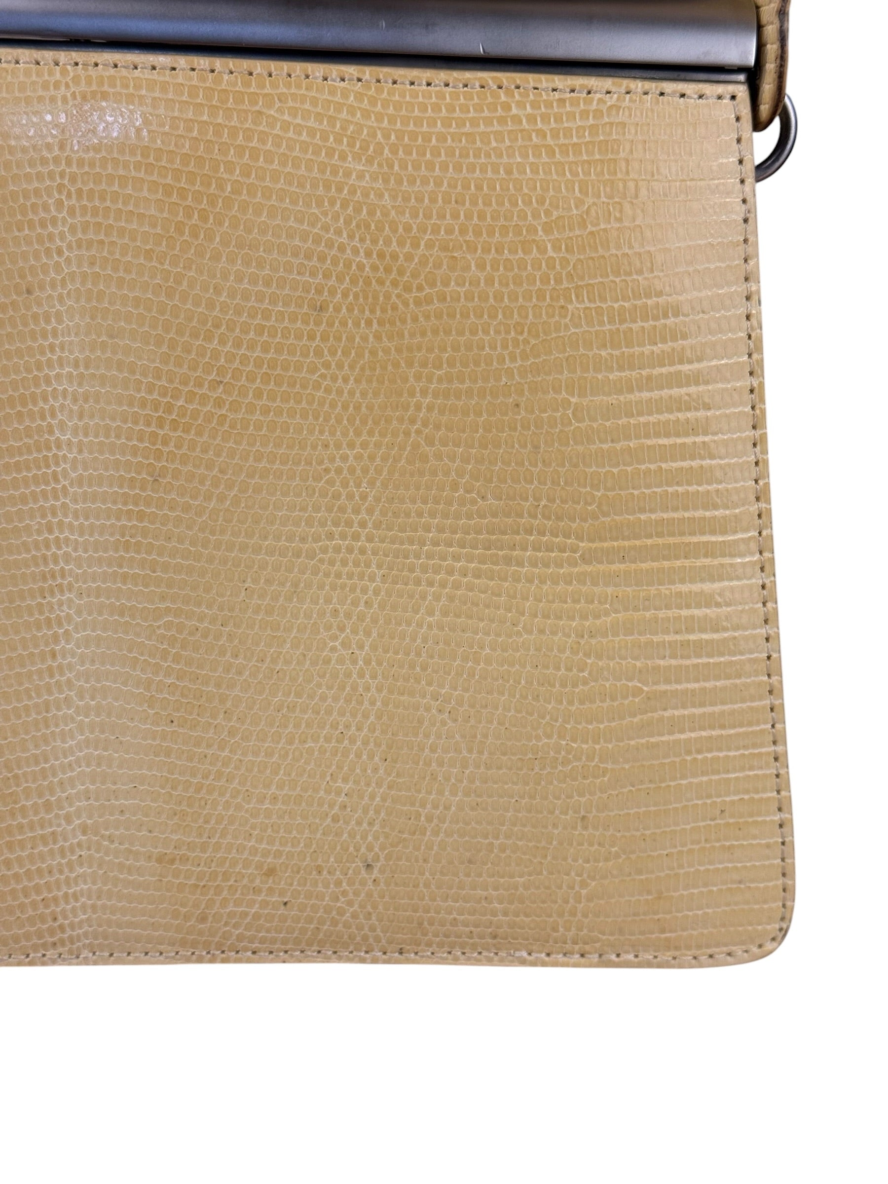 Bottega Veneta Vintage Yellow Lizard Print Clasp Handbag