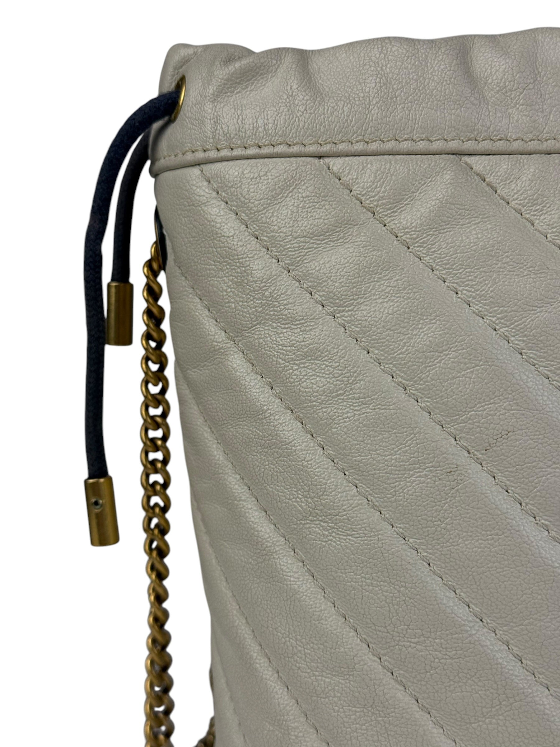 Gucci GG Ivory Leather Marmont Chain Bucket Bag
