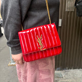 Saint Laurent Red Patent Vicky Chain Flap Bag
