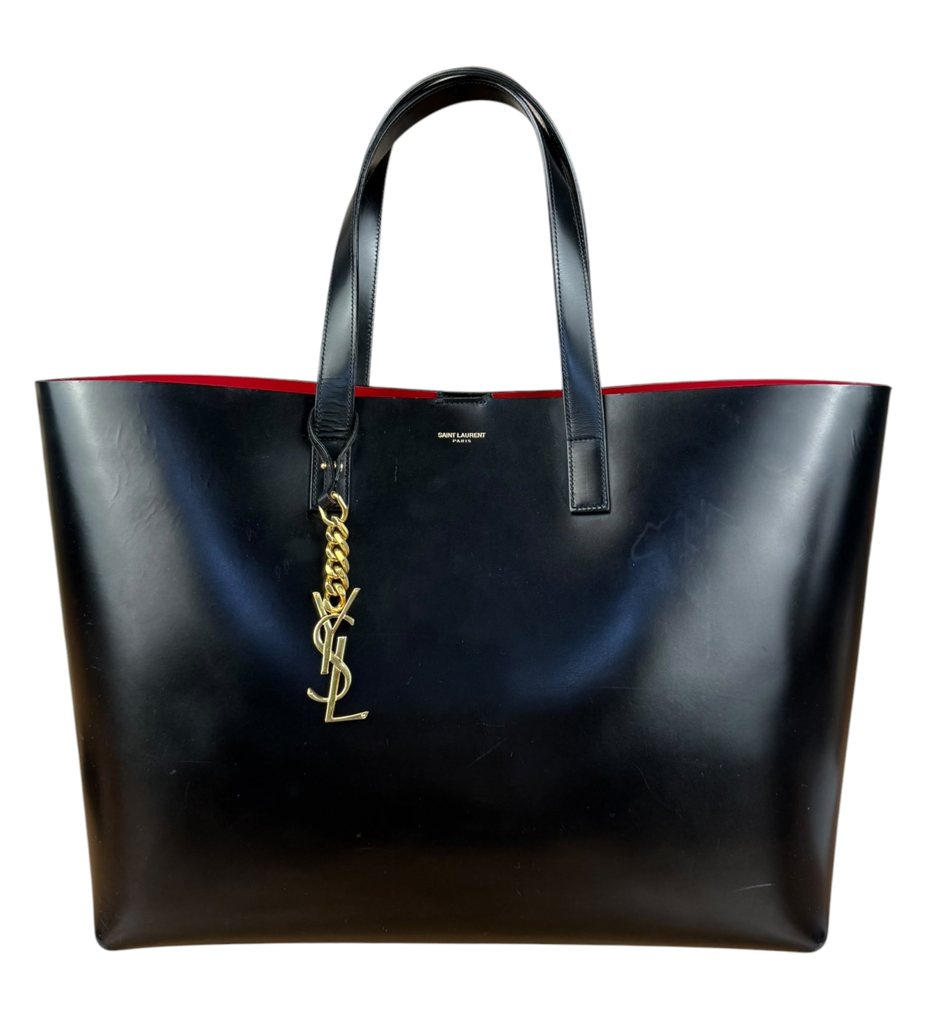 Saint Laurent Black Leather Shopping Tote Bag