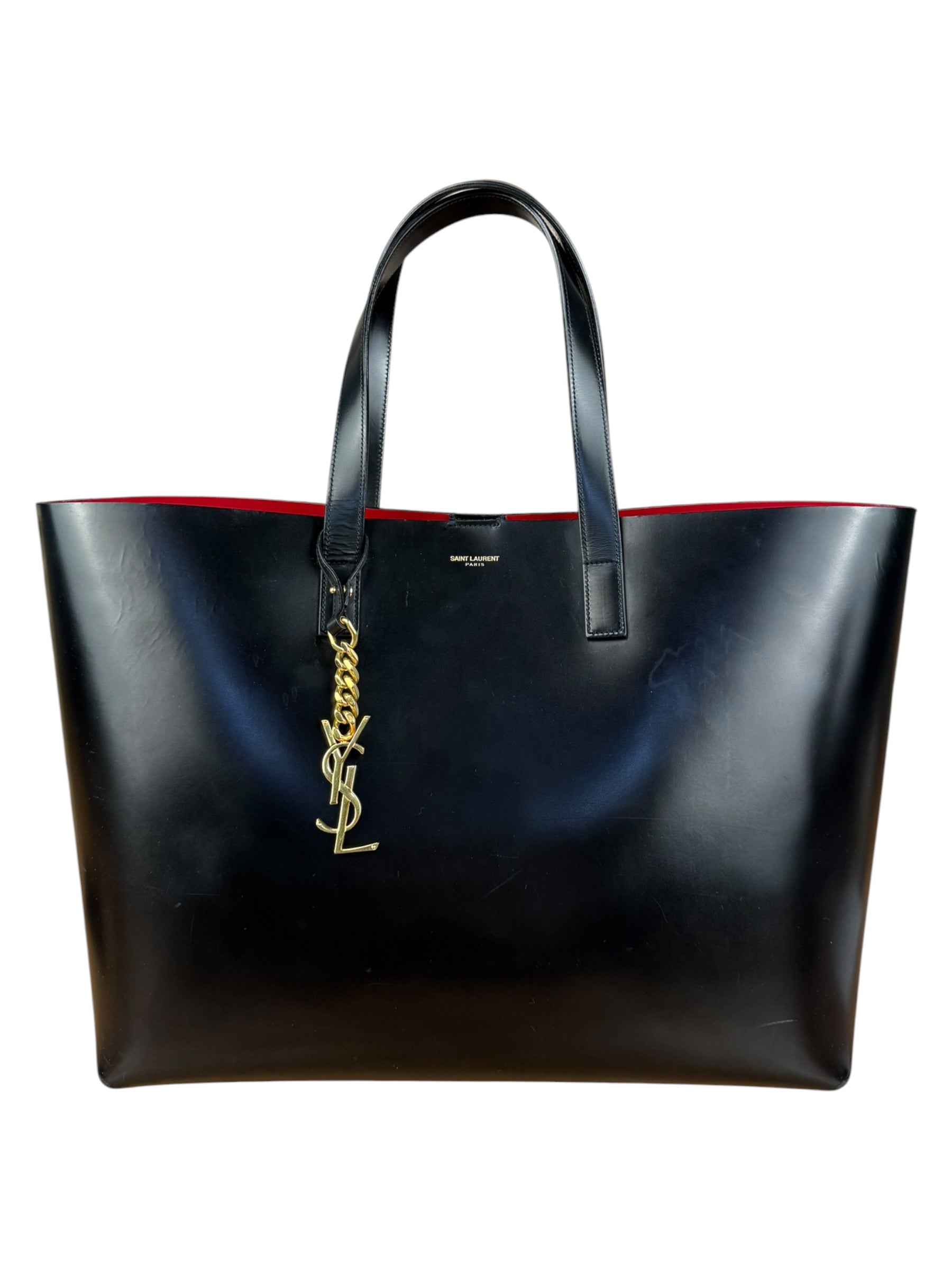 Saint Laurent Black Leather Shopping Tote Bag