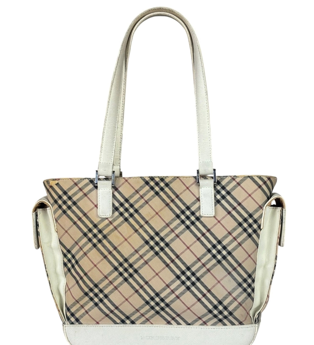 Burberry White Leather Trim Nova Check Shoulder Bag
