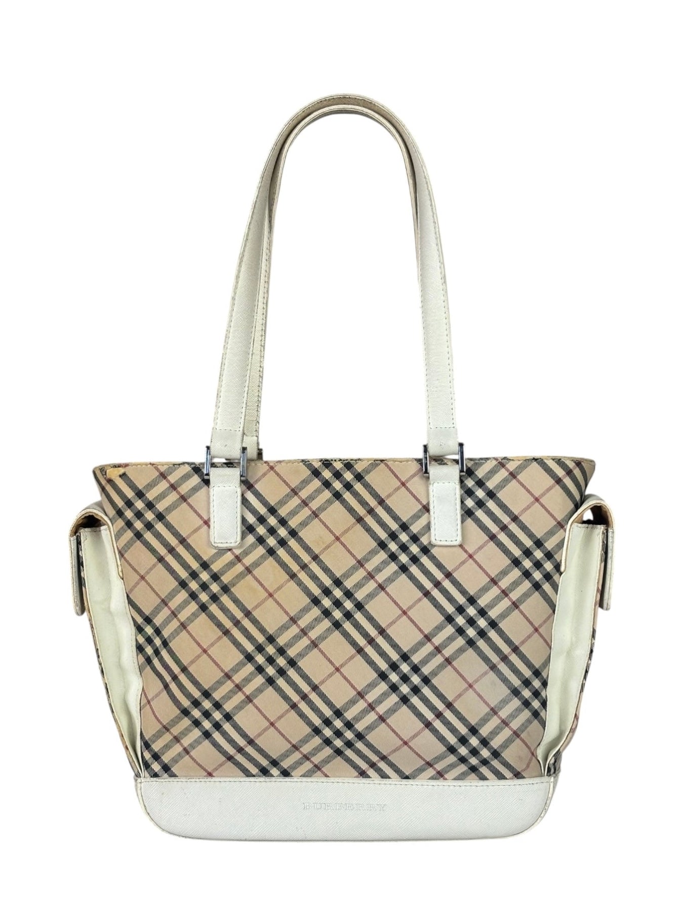 Burberry White Leather Trim Nova Check Shoulder Bag