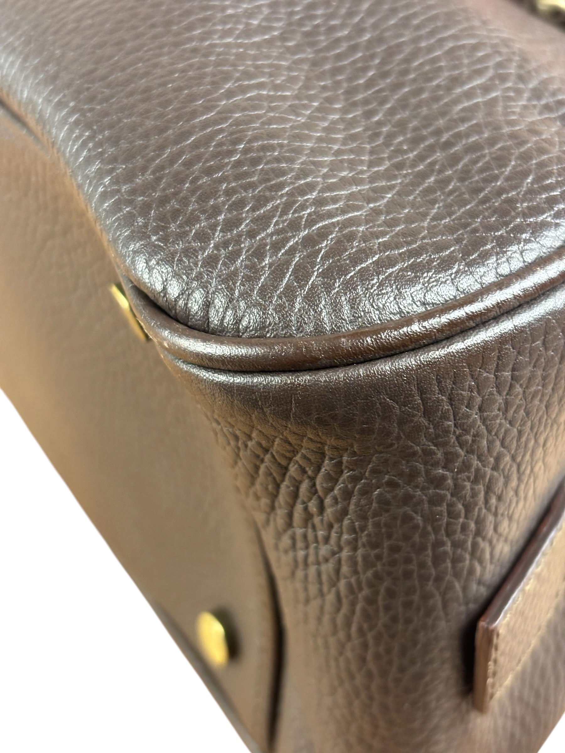 Burberry Vintage Brown Pebbled Leather Double Pocket Satchel Handbag