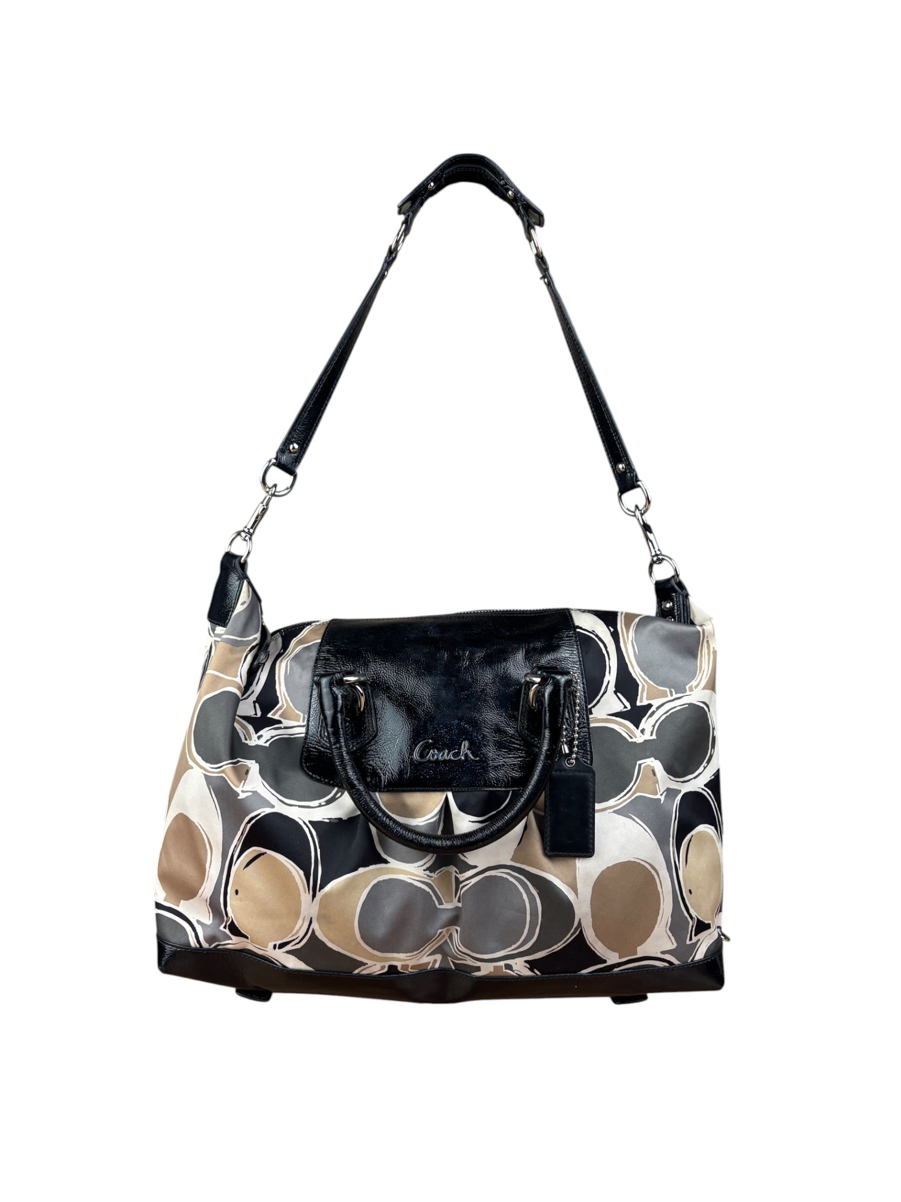 Coach Vintage Trim Leather Hand Drawn Scarf Print Satchel Two-Way Bag