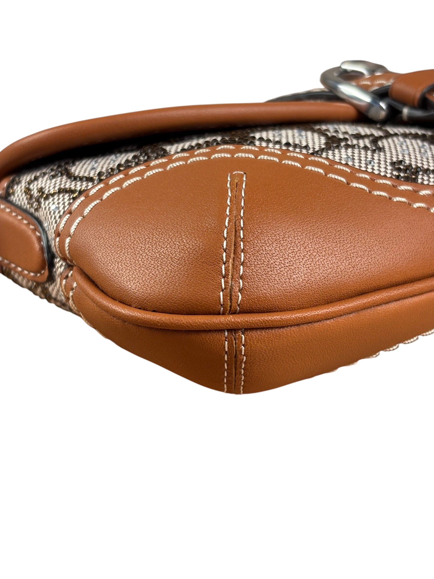 Coach Leather Trim Crystal Signature Jacquard Soho Pochette