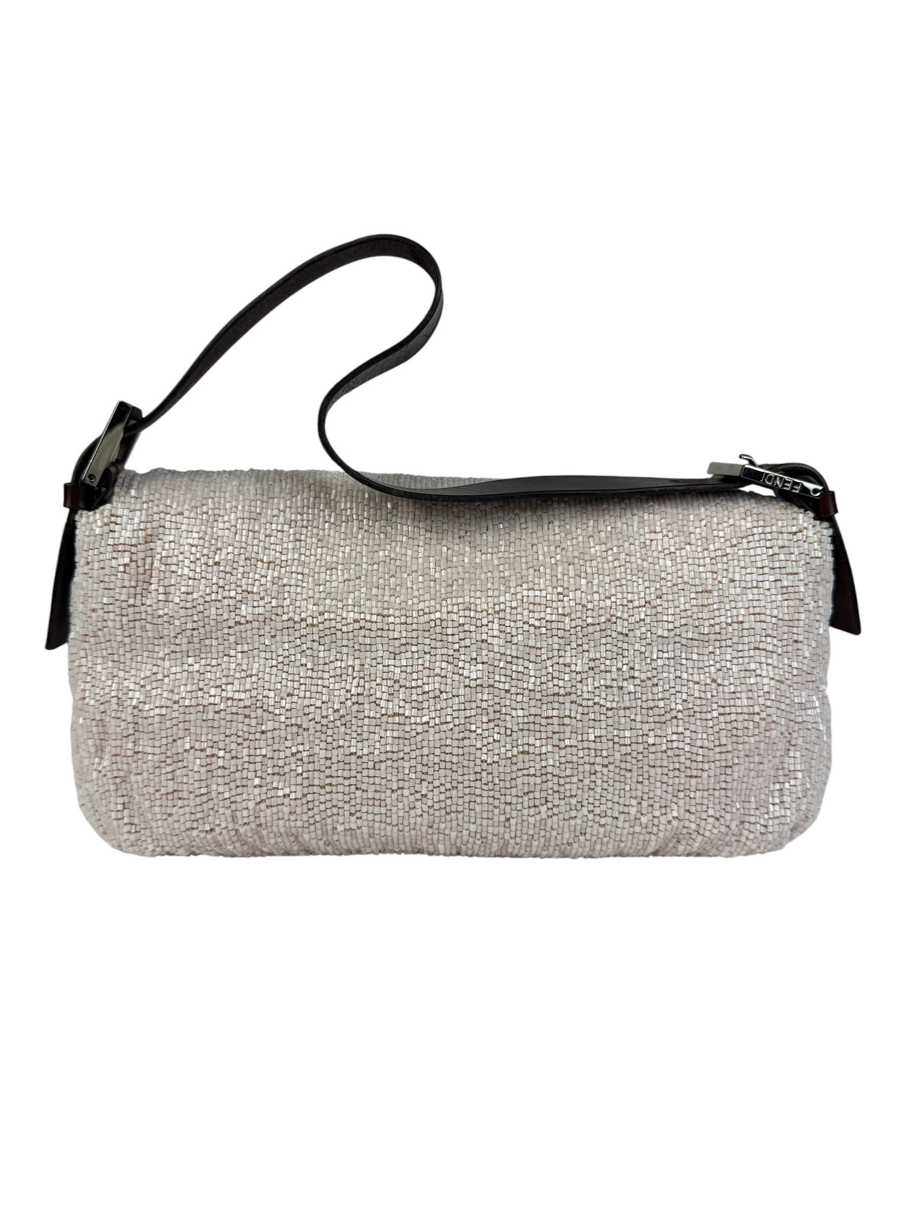 Fendi Leather-Trimmed Beaded Baguette Light Pink