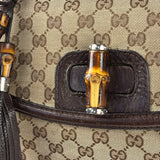Gucci Brown Leather Trim GG Bamboo Handle Two-Way Bag