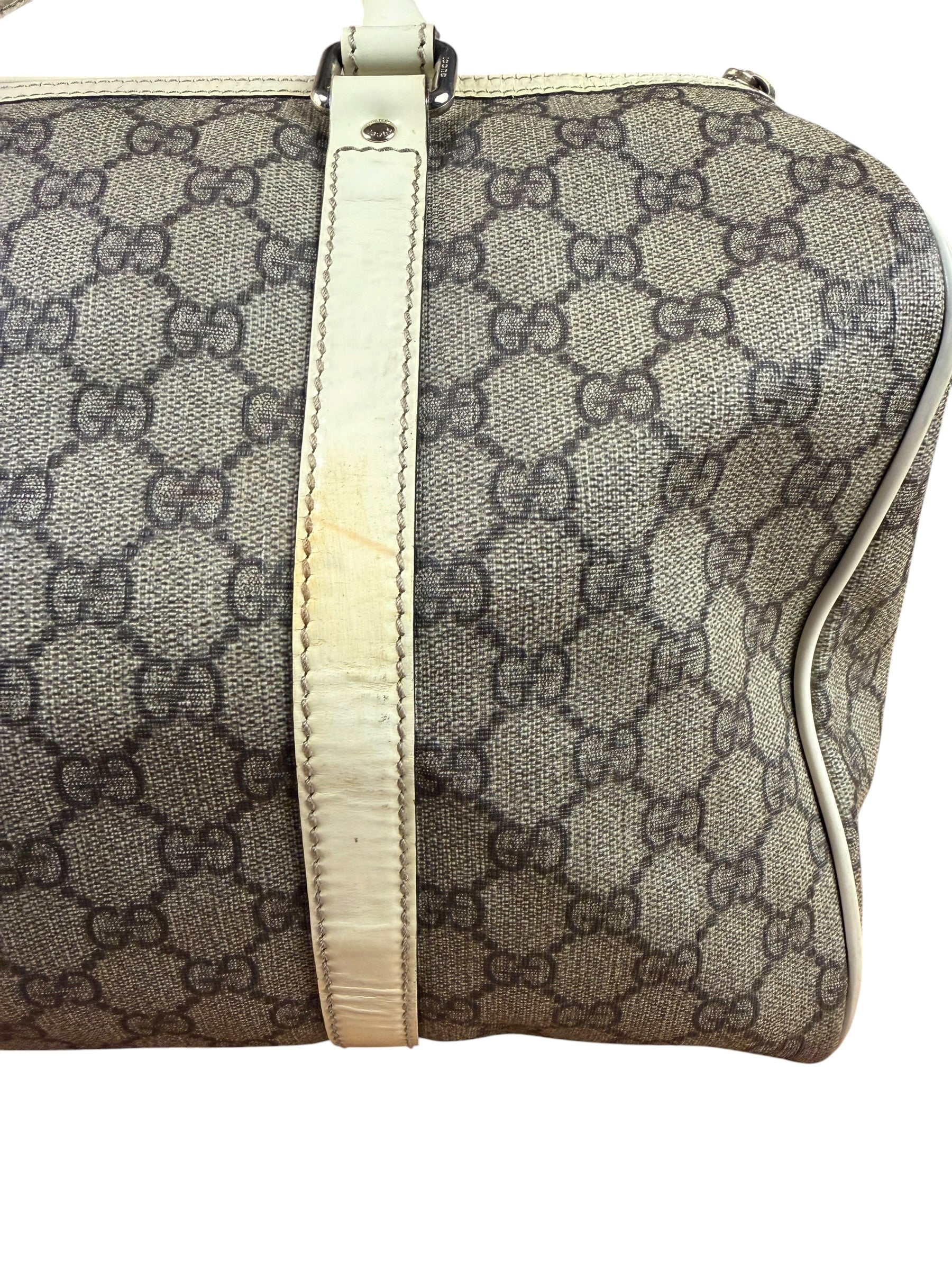 Gucci Bicolor Leather Trim GG Supreme Joy Boston Handbag